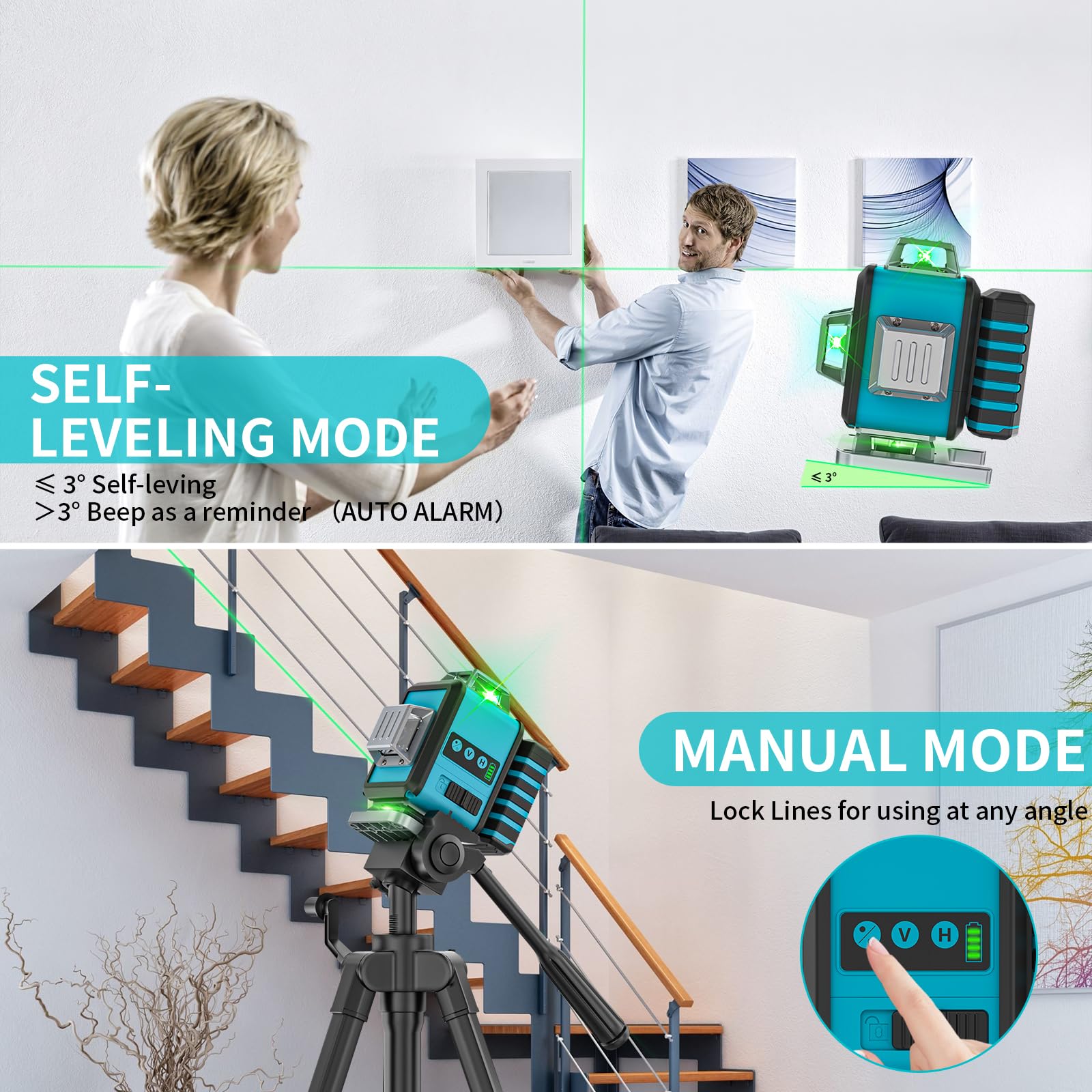 【Mode Impulsion】Niveau Laser 4 x 360°, 4D 16 Ligne Laser Chantier, Lazer Niveaux 16 Lignes Croisé 30M Mode Impulsion Extérieur, Verte Horizontal et Verticale avec Télécommande