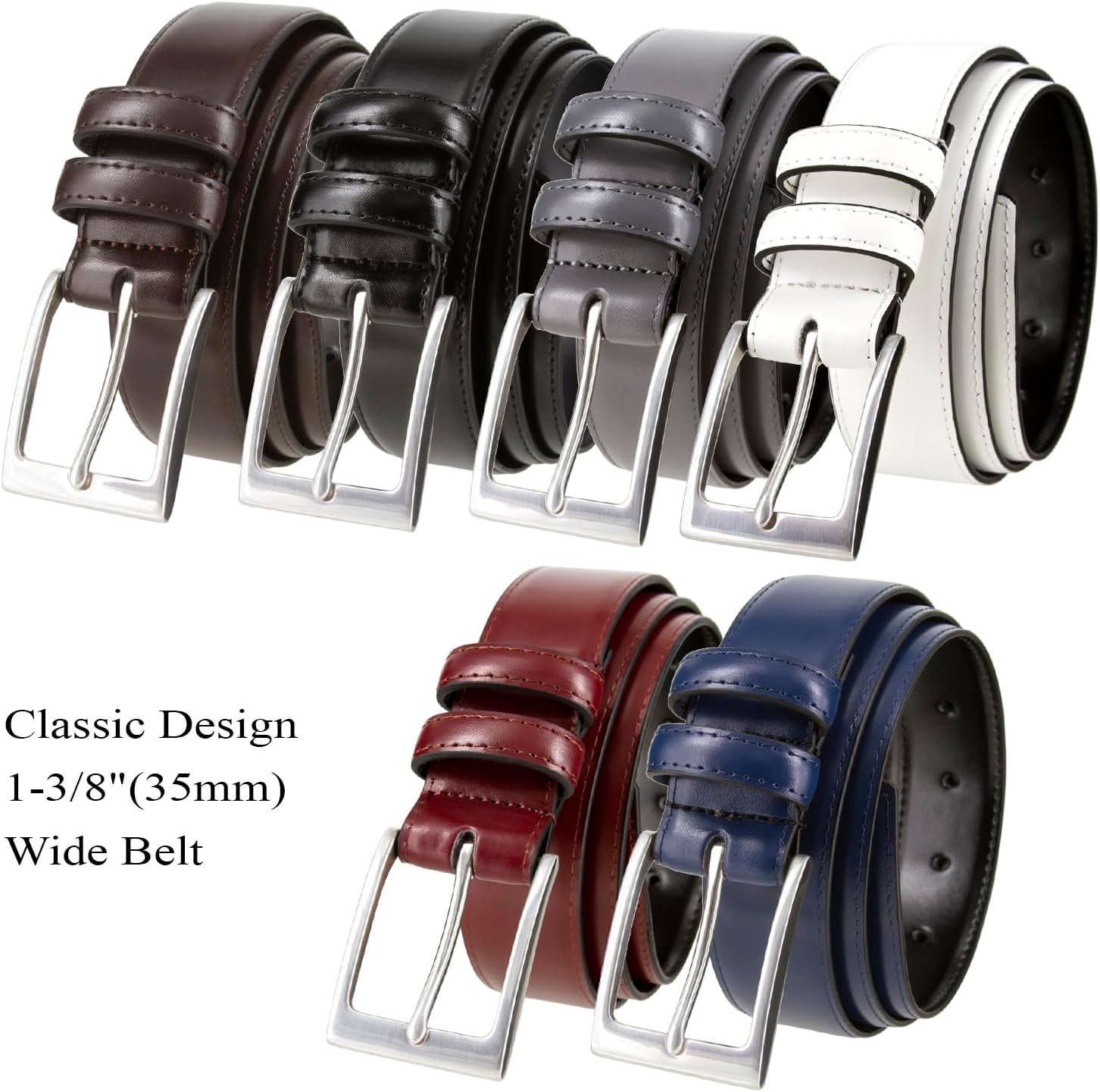 Men's Belt Classic Genuine Leather Smooth Dress Belt 1-3/8"(35mm) Wide - Image 3