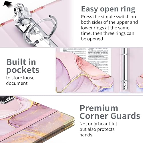 Miniatura 2 de Lateefah Carpeta de 3 anillas, carpeta de anillos redondos de 1 pulgada con 5 separadores de pestañas, bonitas carpetas de portapapapeles con 2