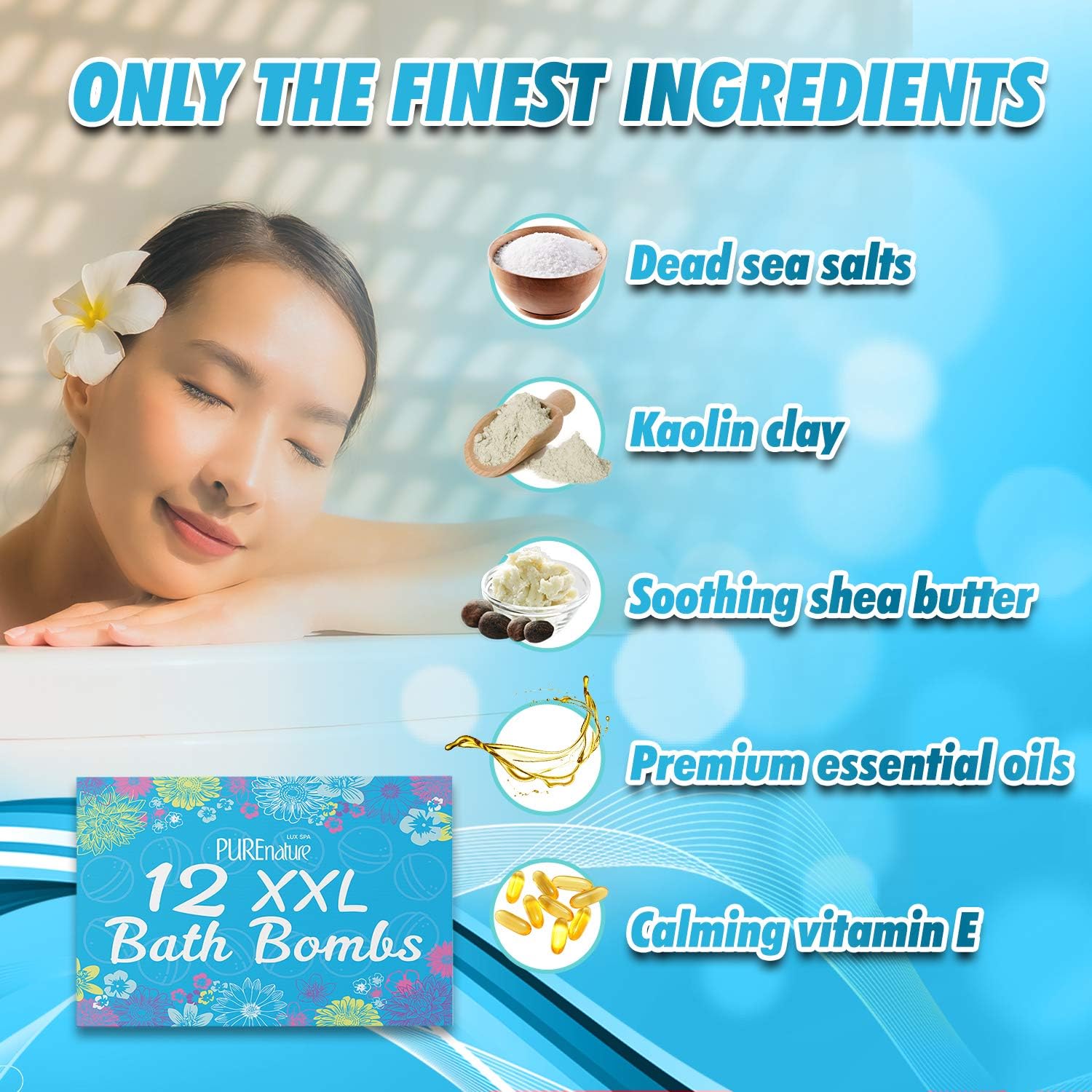 Pure Nature Lux Spa 12​ Bath Bombs - Gift Set for Women ​and​ Men - ​with ​Organic Essential Oils - Self Care Shower Balls ​for​ Relaxing : Beauty & Personal Care