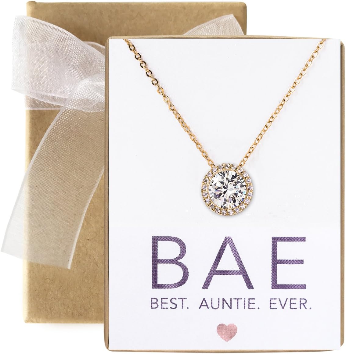 A+O Gift for Mom, Aunt, Grandma - Solitaire Halo Necklace in Gold, Rose Gold, Silver