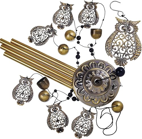 Miniatura 4 de Campanillas de viento de búho de jardín para decoración de interiores y exteriores, con 4 tubos, 6 campanas, 7 búhos, 36 pulgadas, impermeable,
