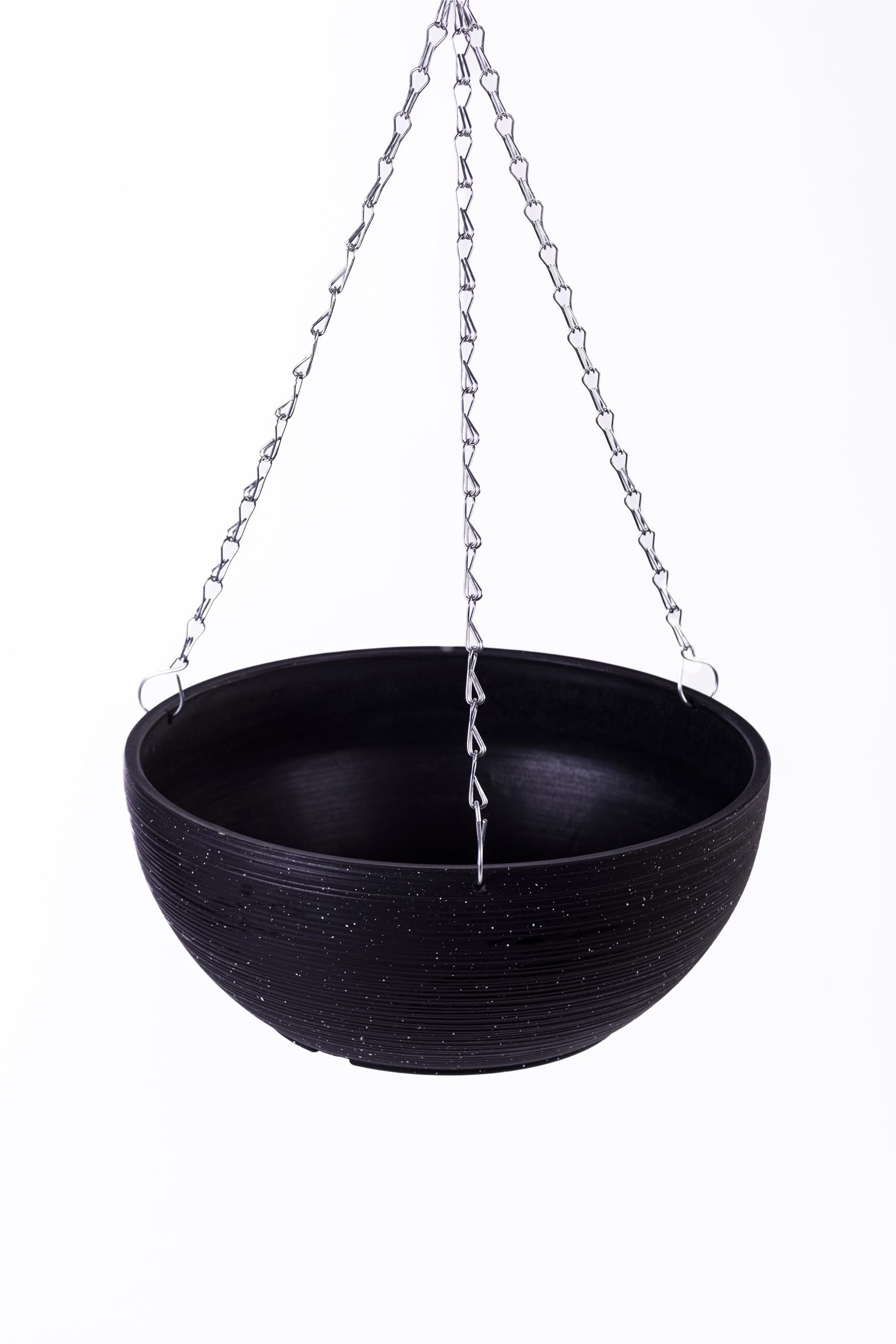 Garden Gear Black Garden Hanging Basket, 35Cm Flecked Stone Effect, Uv & Frost Resistant, 50Cm Chain (1)