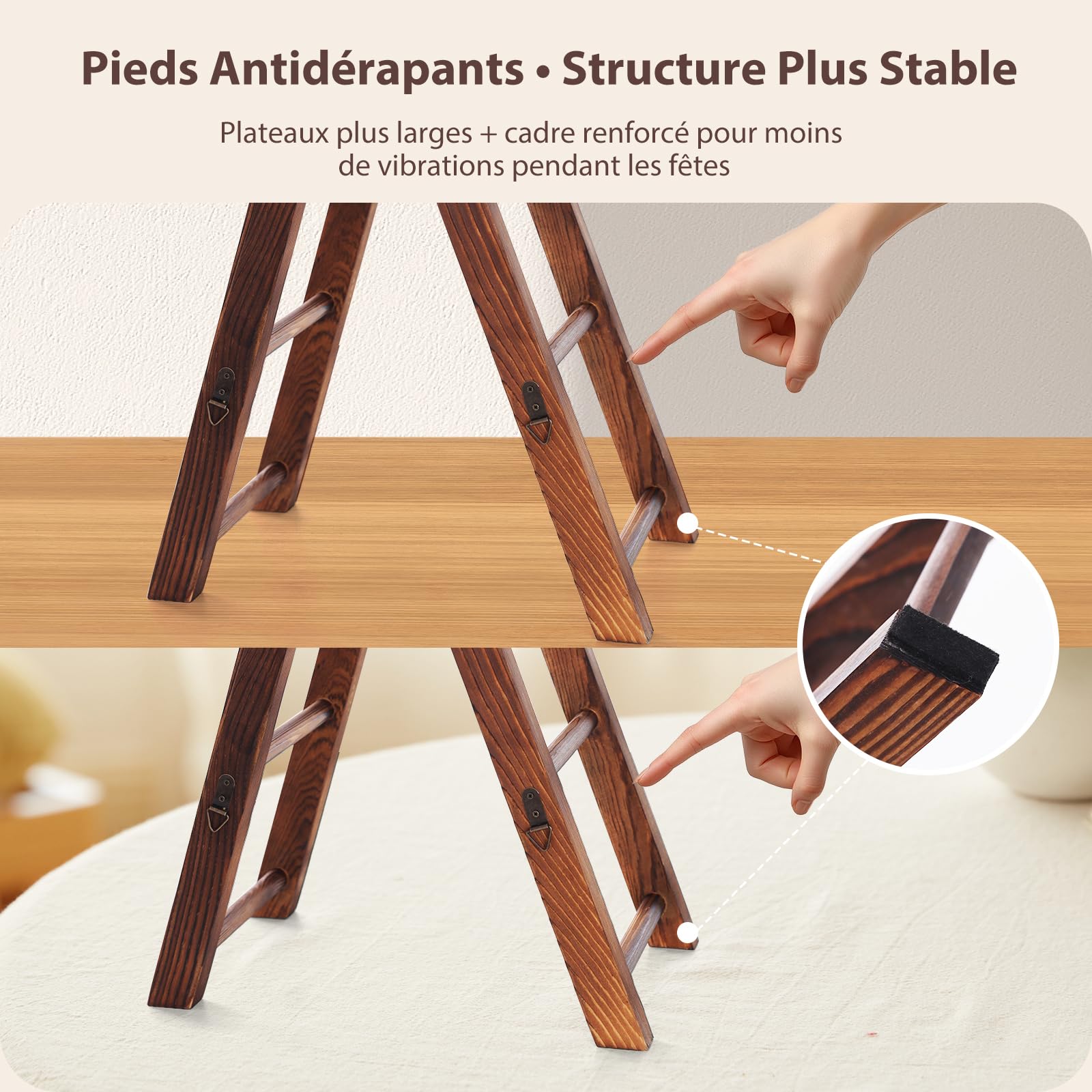 Étagère à Cupcakes et Desserts en Bois à 3 Étages avec Cadre | Oscillant Pin Fini Torch Rustique, Plateaux Large de 13cm, Assemblé à l'Avance avec Pads Anti-Dérapants, Support pour Gât