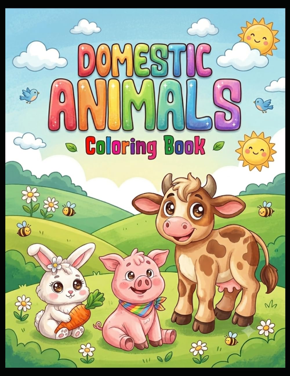 Domestic Animals Coloring Book for Kids: Fun and Easy Farm & Pet Animal Coloring Pages for Children | Cute Dogs, Cats, Horses, Cows, Rabbits, and More