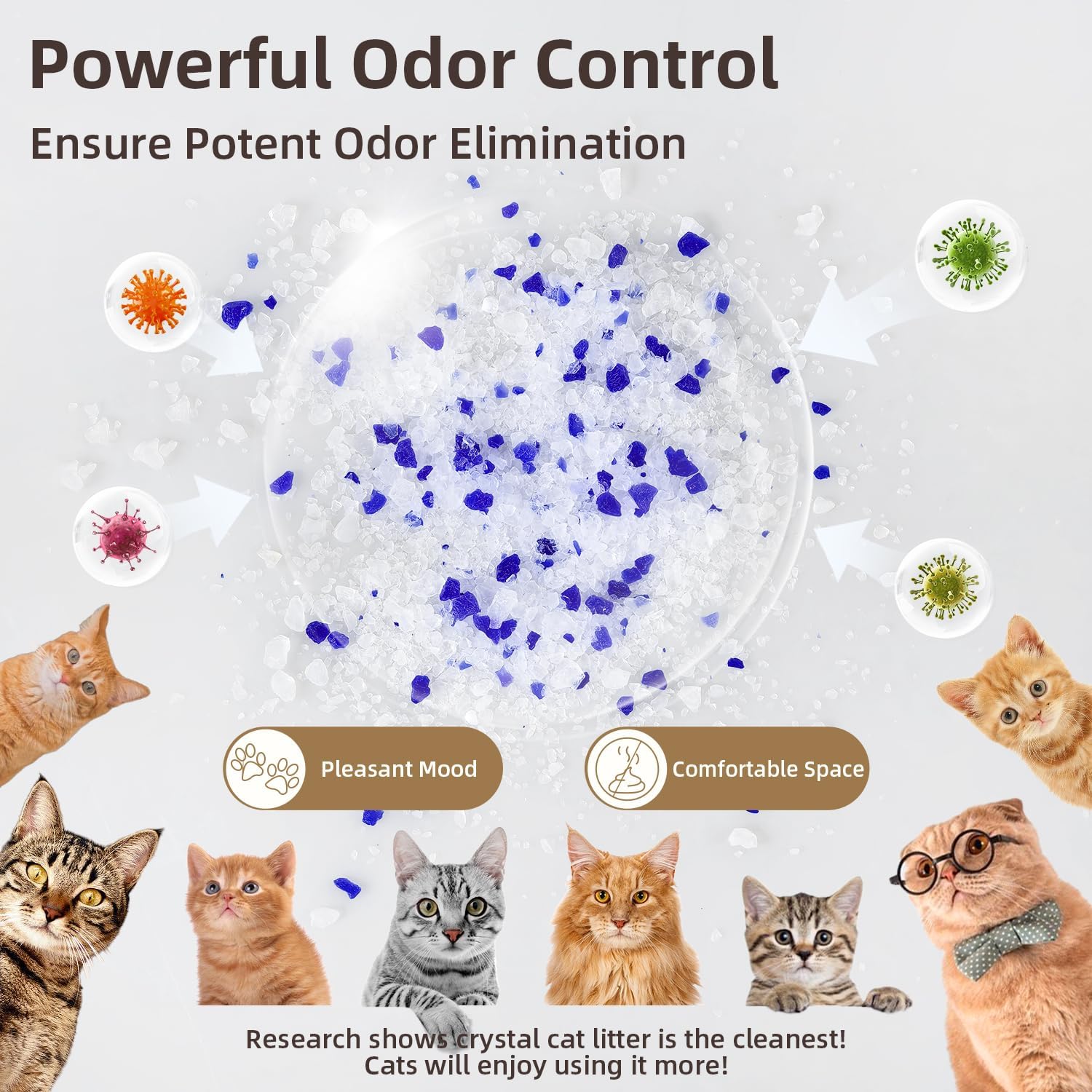 LaSyL Arena cristalina para gatos, 7.8 kg, cuatro meses de duración, control y absorción superiores de olores, no se aglutina, gel de sílice de bajo seguimiento, seguro para mascotas, blanco y azul (4