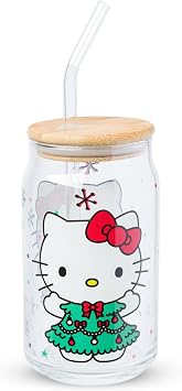 Silver Buffalo Sanrio Hello Kitty Holiday, Glass Tumbler, 16oz