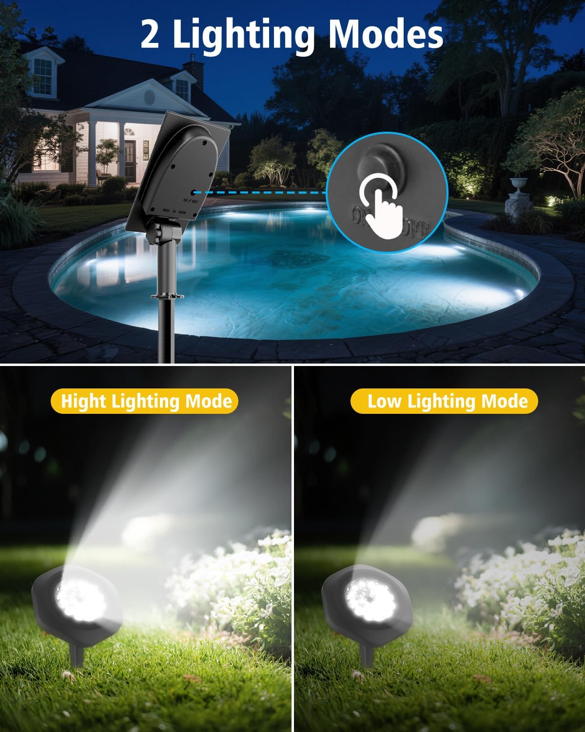 Solar Spot Lights Outdoor Waterproof IP68, 2 Light Modes Pond Lights, 3-in-1 LED Warm Light Solar Landscape Lights, Landscape Path Lights for Underwater Pond Garden Yard Pathway
