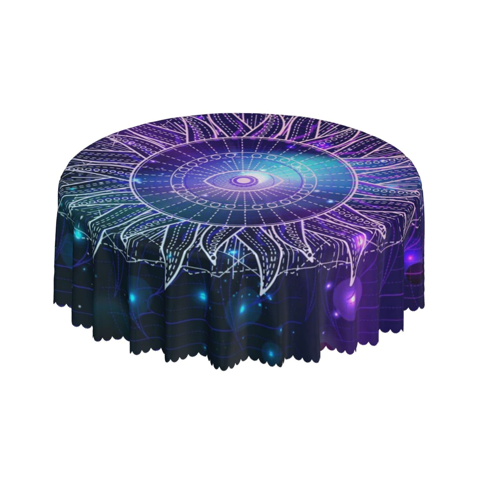 Lsjuee Sacred Geometric Space Galaxy Purple Round Tablecloth 60 Inch Printed Washable Tablecloth for Dining Party Holiday Fall Home Decorative
