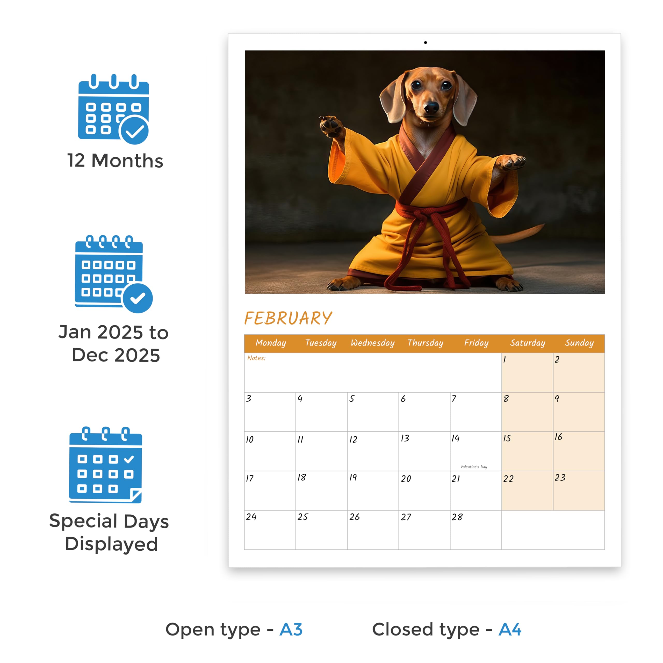 Fun Dachshund Calendar 2026 UK 12 Month to View A4 Wall Calendar 2026 UK Funny Dog Calendar 2026 A3 When Open Papa Prints - Image 2