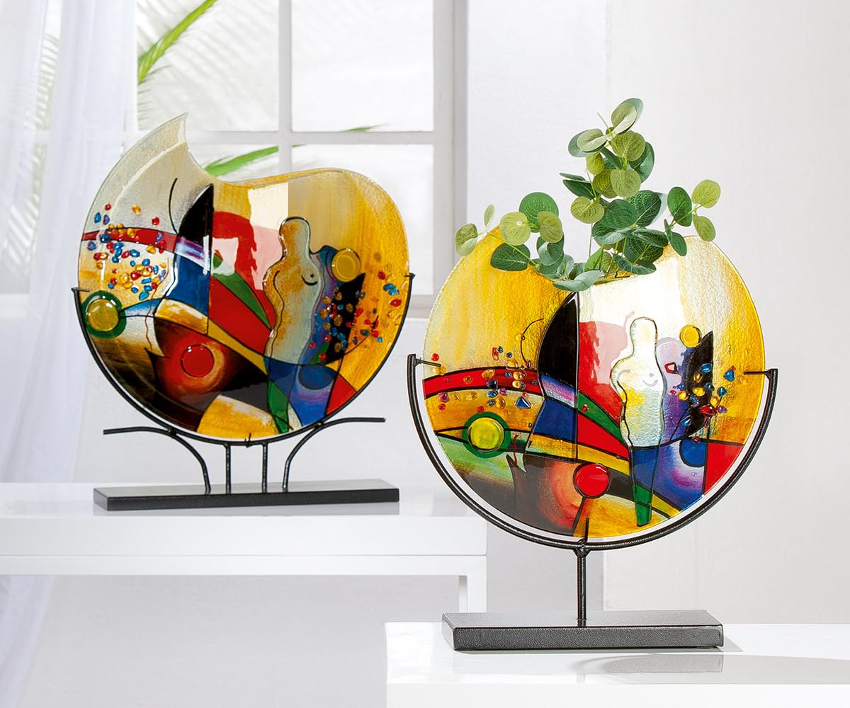 GILDE GLAS art Deko Vase aus Glas auf Metallfuß - Deko Wohnzimmer - Geschenke für Frauen Geburtstag Weihnachten - Mehrfarbig Höhe 38 cm