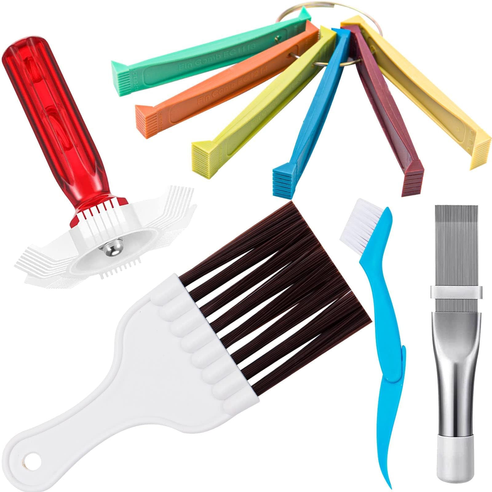 5 Pcs Air Conditioner Fin Cleaner Set, 3 Different Ac Fin Comb Condenser Fin Straightener,2 Different Brush Condenser Ac Coil Cleaner Air Refrigerator Fin Cleaner Evaporator Radiator Repair Clean Tool