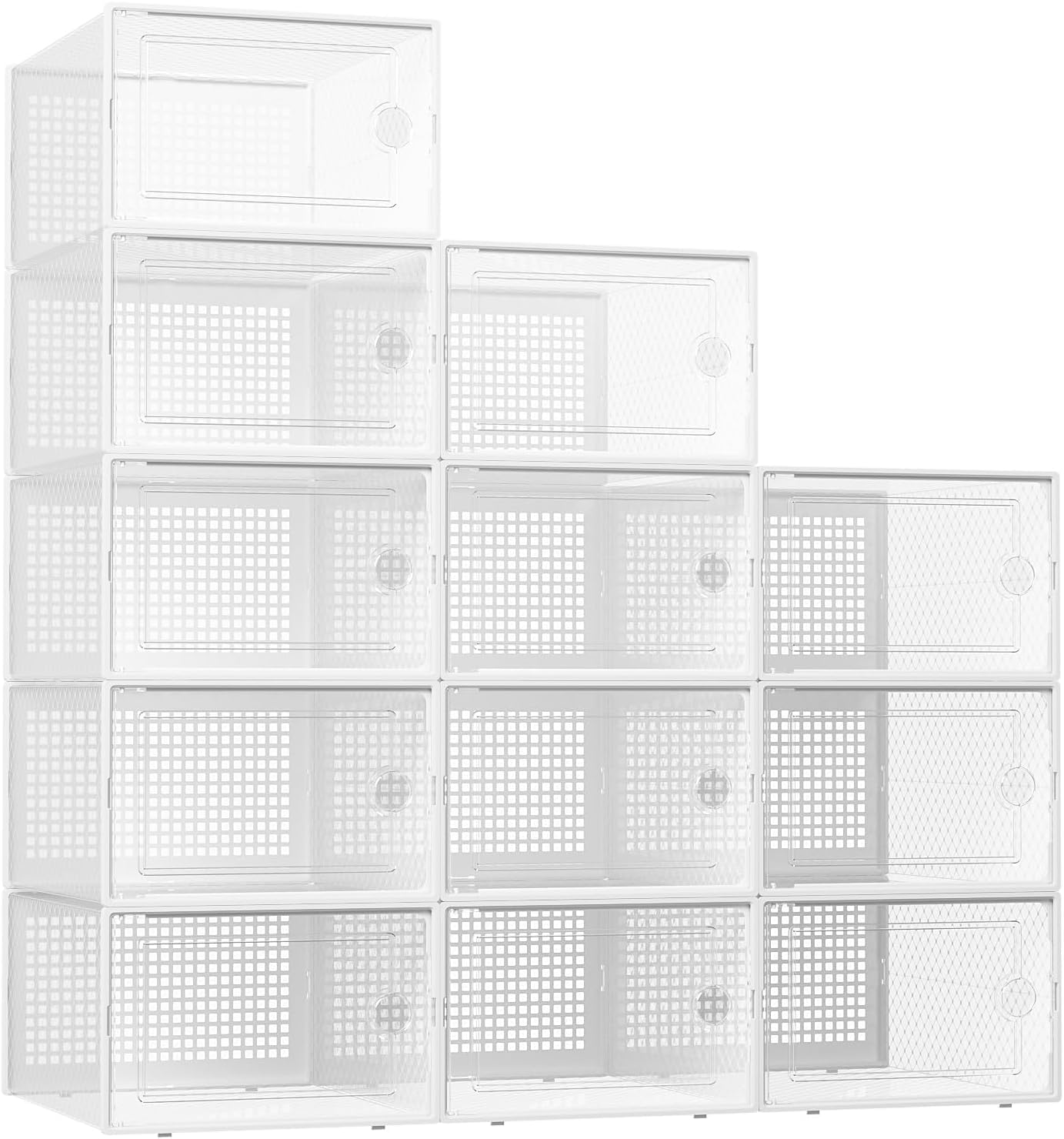 Kuject XX-Large Shoe Storage Boxes 12 Pack, Clear Stackable Shoe Organizer