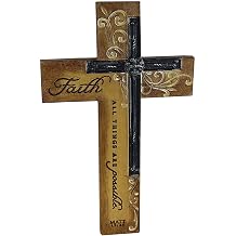 Dicksons Faith All Things Filigree Wood Look 9 Inch Resin Stone Hanging Wall Cross