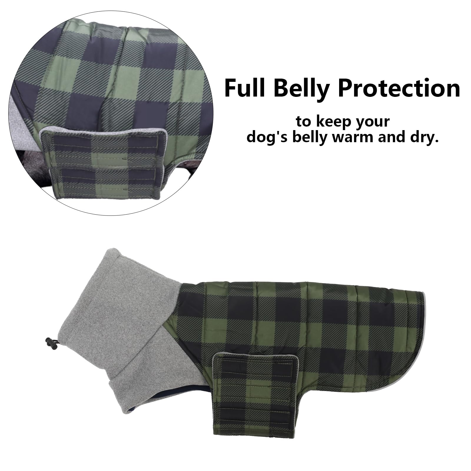 Geyecete Warm Thermal Quilted Dachshund Coat,High Neckine String Holes Dachshund jacketOutdoor Dog Apparel with Adjustable Bands-Green-L - Image 3