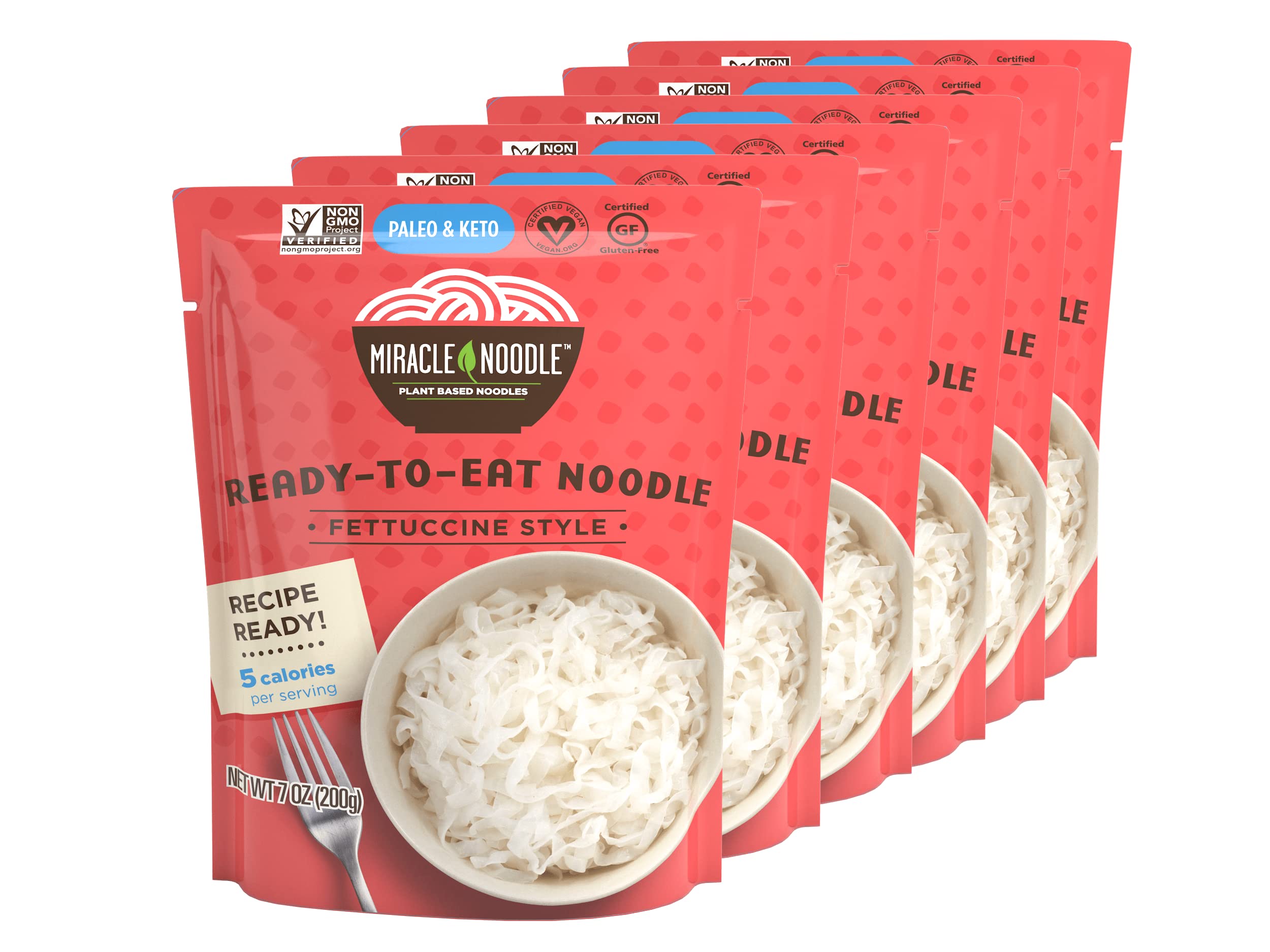 Miracle Noodle - Shirataki/Konjac Noodles - Vegan, Gluten Free, Kosher (Fettuccine, 200 g (Pack of 6))