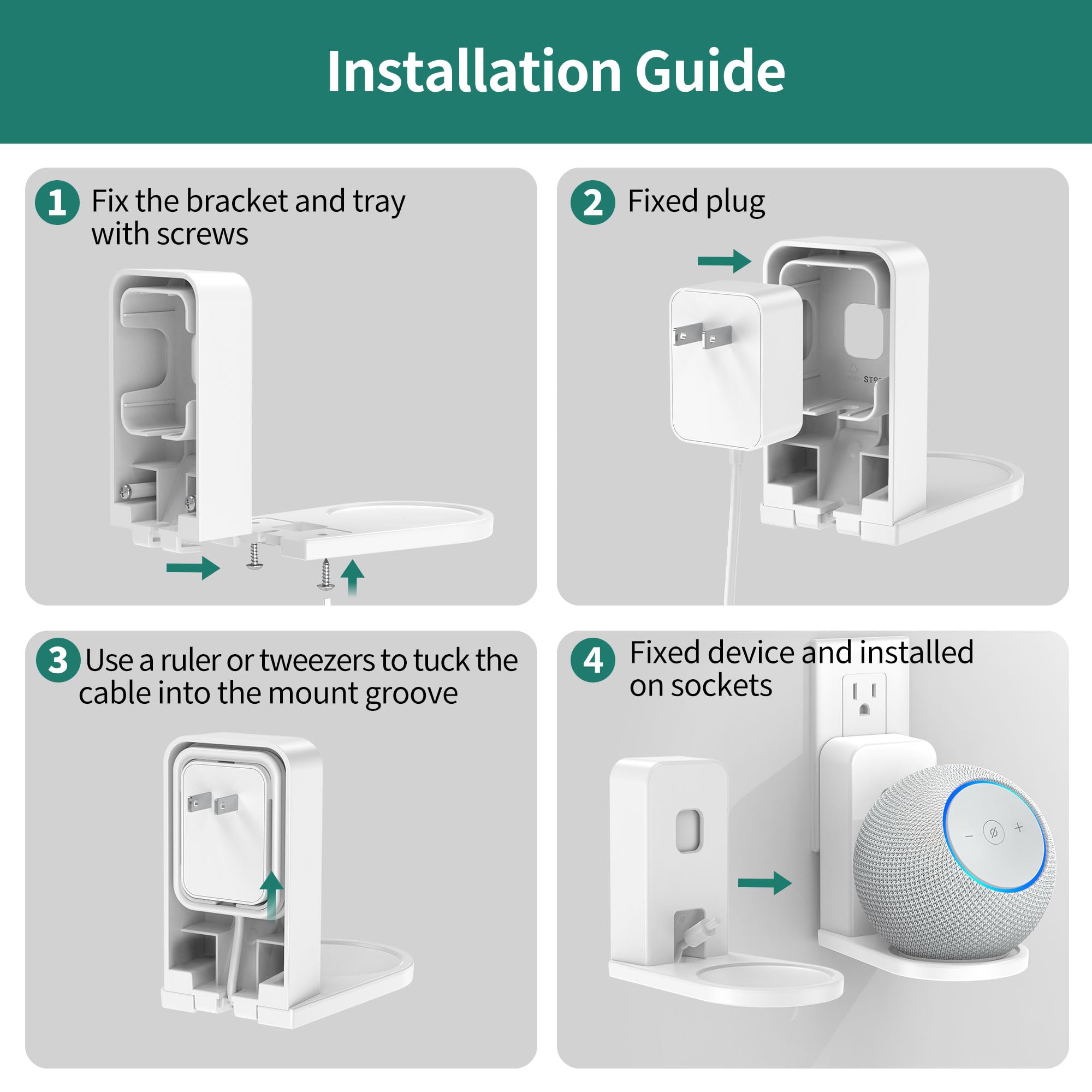 HomeMount Supporto da parete per Dot Max & Nest Mini, plug-in (bianco, 2
