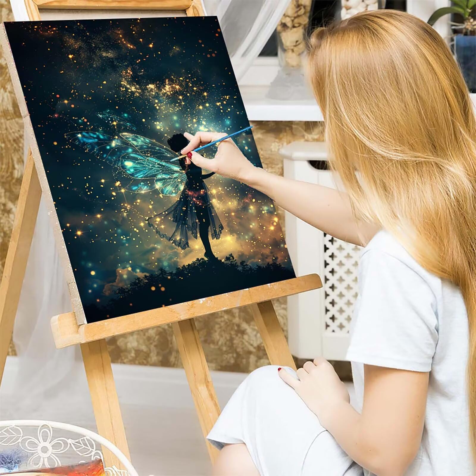 Elf Malowanie po numerach, dla dorosłych, do malowania po numerach, dla dorosłych, gwiaździste niebo, DIY, rękodzieło, akrylowy pigment, zestaw do rysowania ze pędzlami, hobby dla kobiet, dekoracja