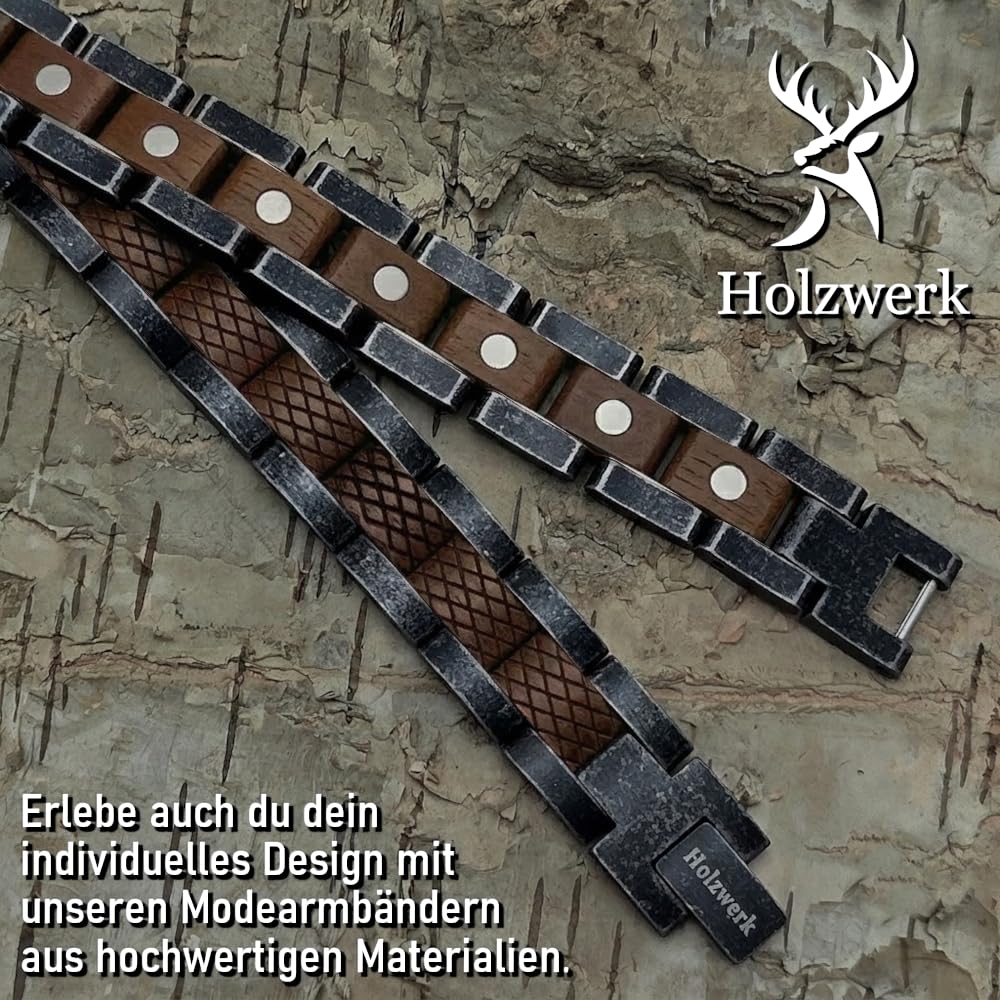 Holzwerk SCHILFSEE Magnetic Natur Holz Magnet Schmuck Armband für Damen und Herren Magnetarmband Holzarmband Herrenarmband Damenarmband Antik Einstellbar