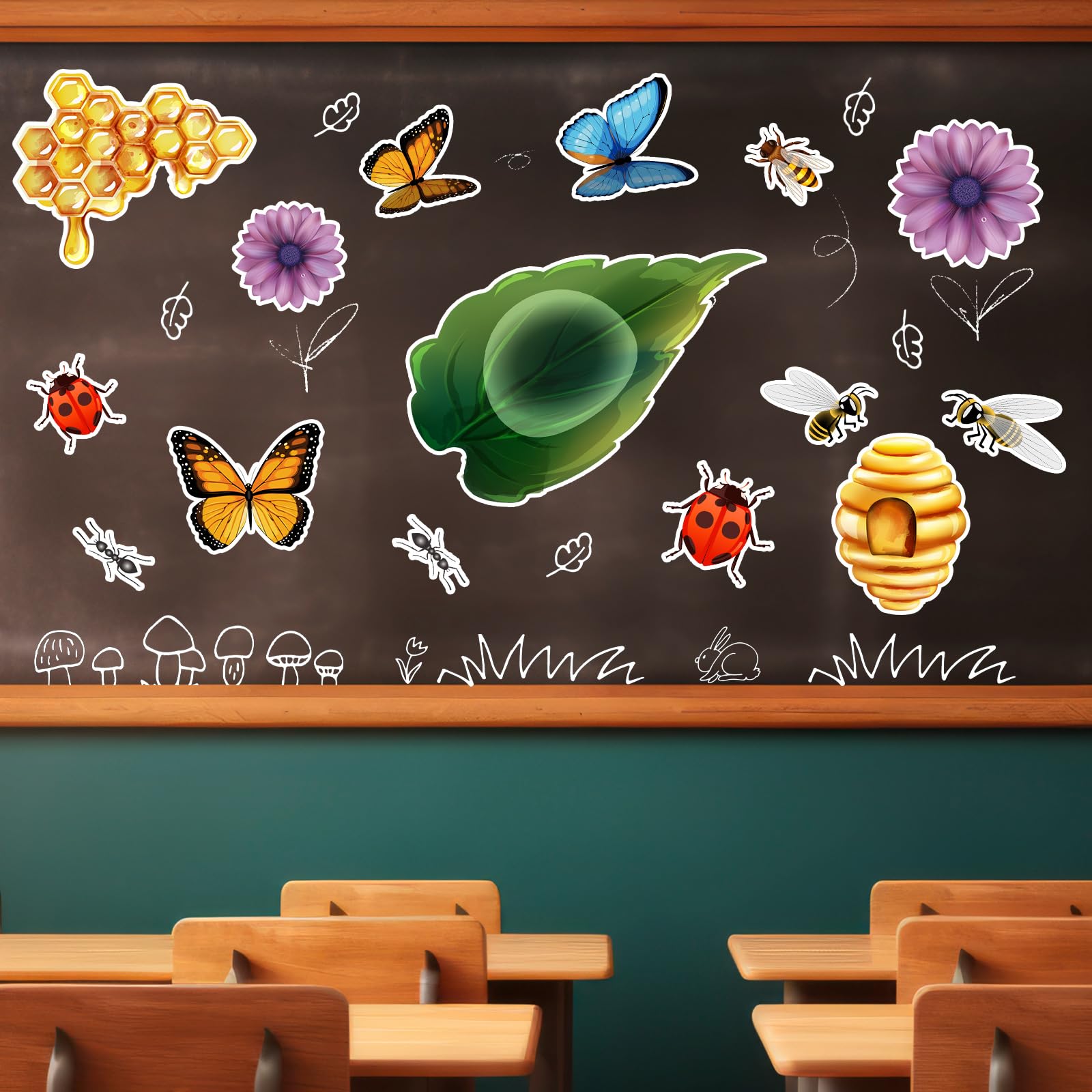 Frienda 16 Pcs Back to School Classroom Decor Cardboard Stickers Insect Leaf Honey Plant Stickers with Glue Points for Bulletin Board Wall DIY