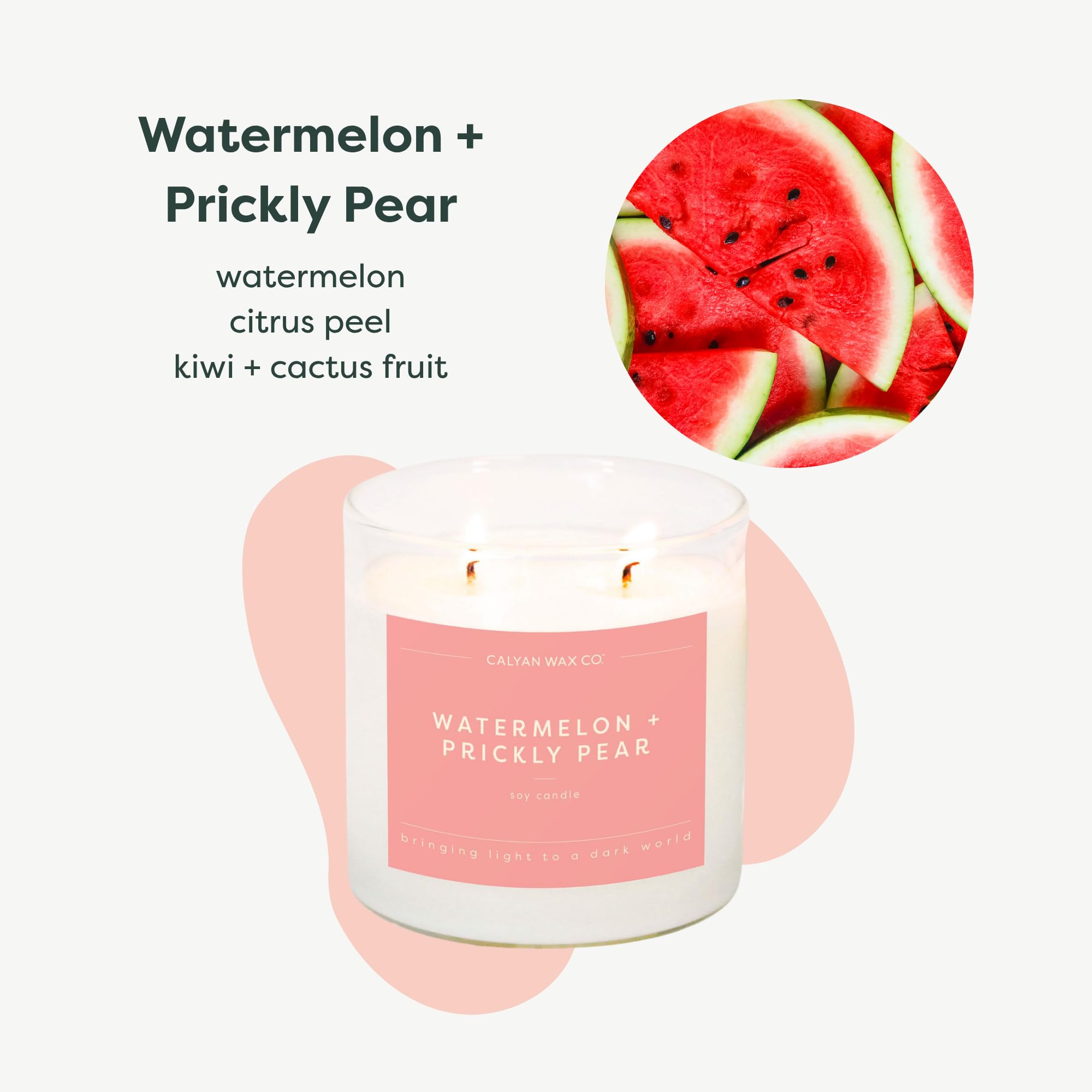 Calyan Wax Co. Vela perfumada de 2 mechas de sandía y pera espinosa – 37 horas de combustión – Velas de cera de soja no tóxicas de lujo – Vela en tarro de vidrio grande de larga duración para el hogar