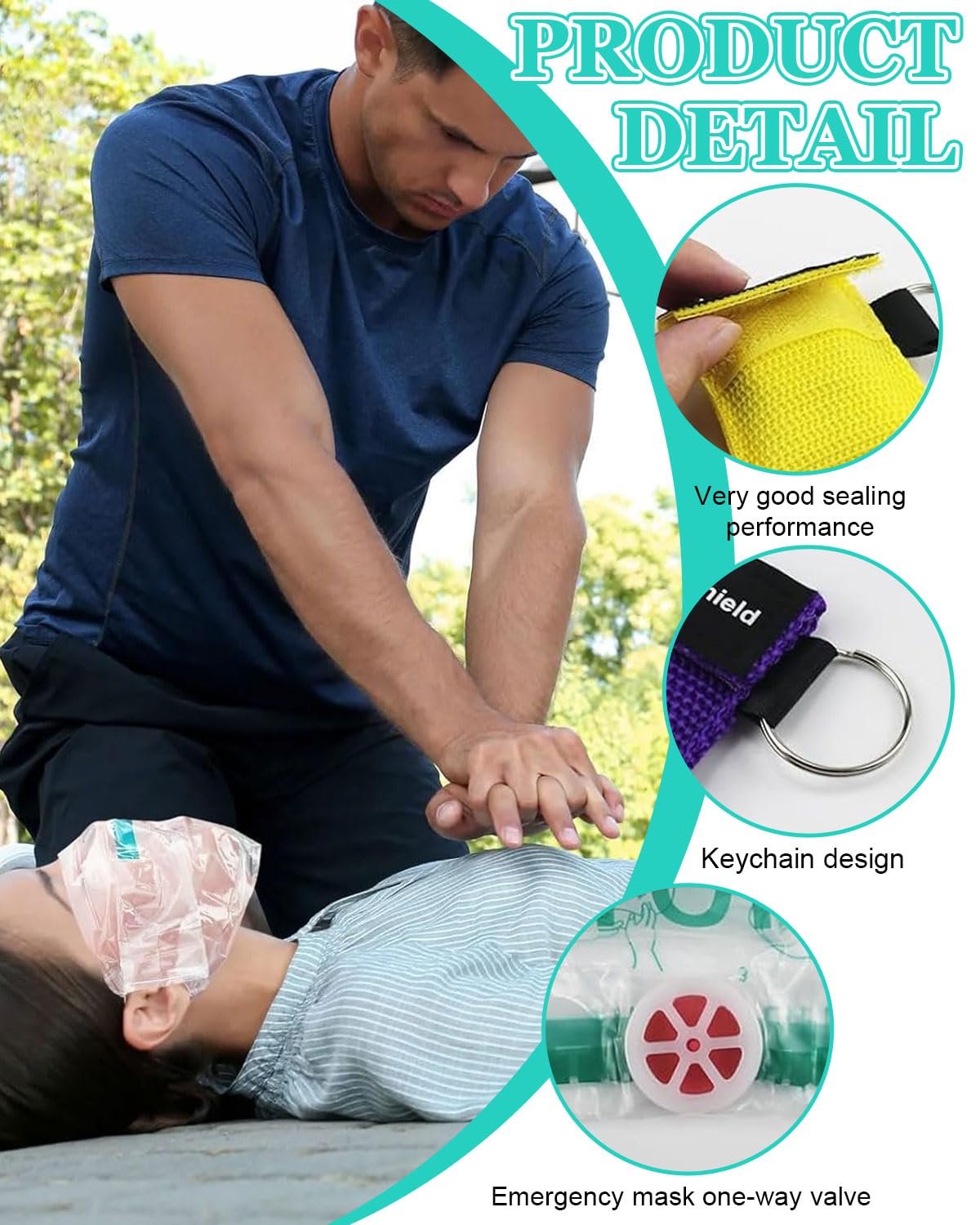5 pezzi Maschera di respirazione Portachiavi CPR Face Shield di Primo Soccorso Pocket Mask Primo Soccorso Maschere respiratorie, pocket mask, per Il Primo Soccorso o addestramento AED