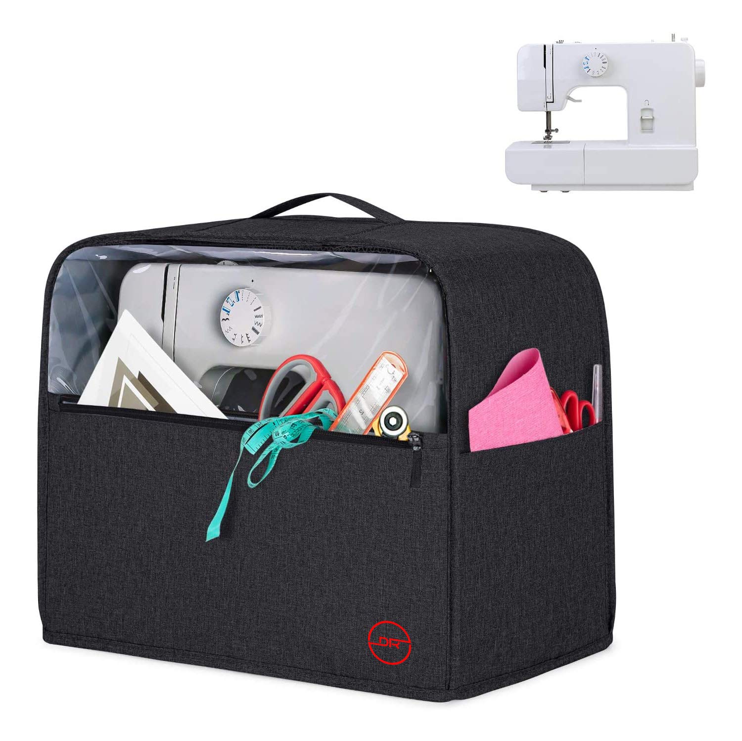 DOUBLE R BAGS Visible Sewing Machine Cover with Top Handle and Pockets, Heavy Duty Dust Cover for Most Standard Singer Usha Brother Machines Stitching Machine Silai Machine (Black) (B08XJD7BX4) Amazon Price History, Amazon Price Tracker
