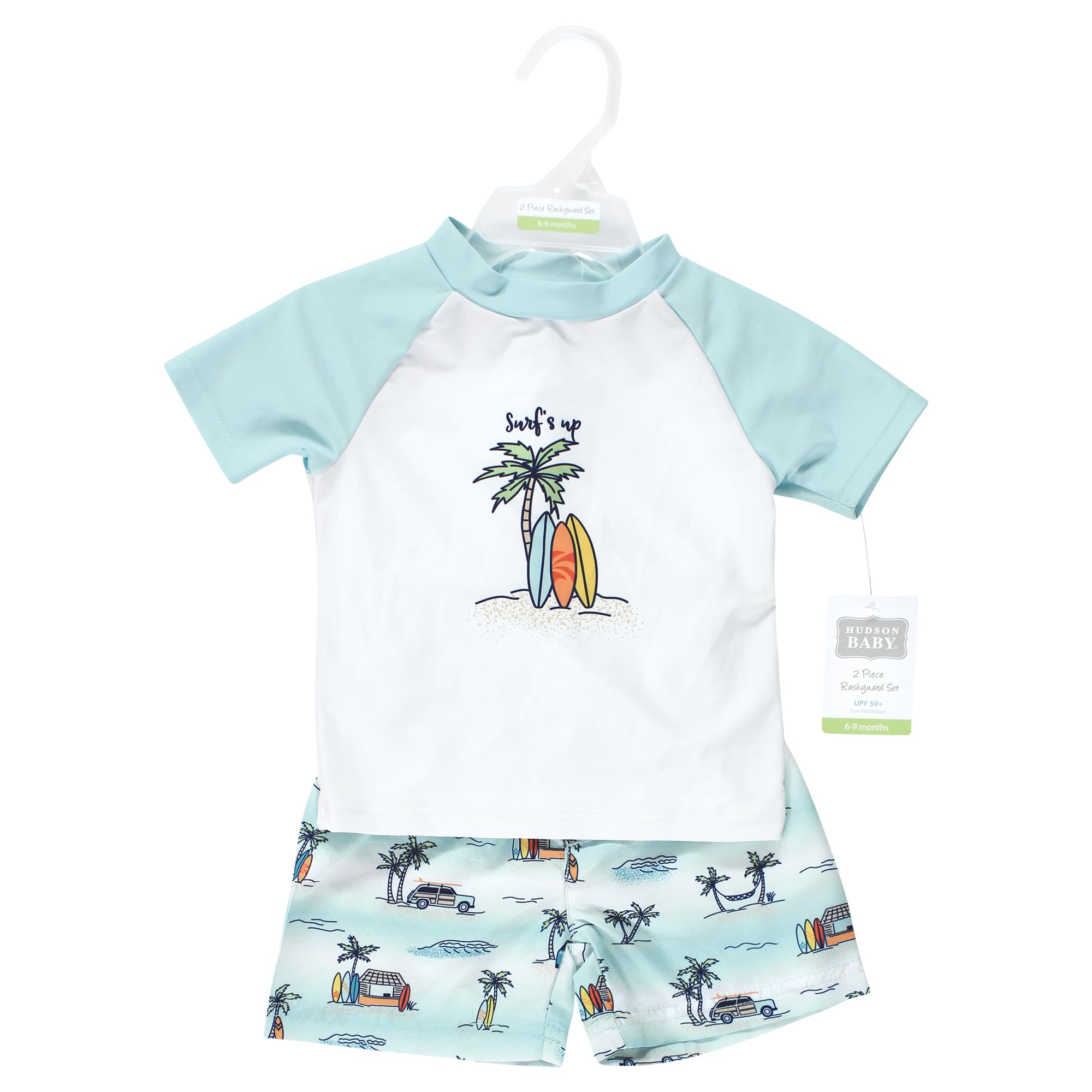 Hudson Baby Unisex Baby Swim Rashguard Set, Mint Surfer, 4T