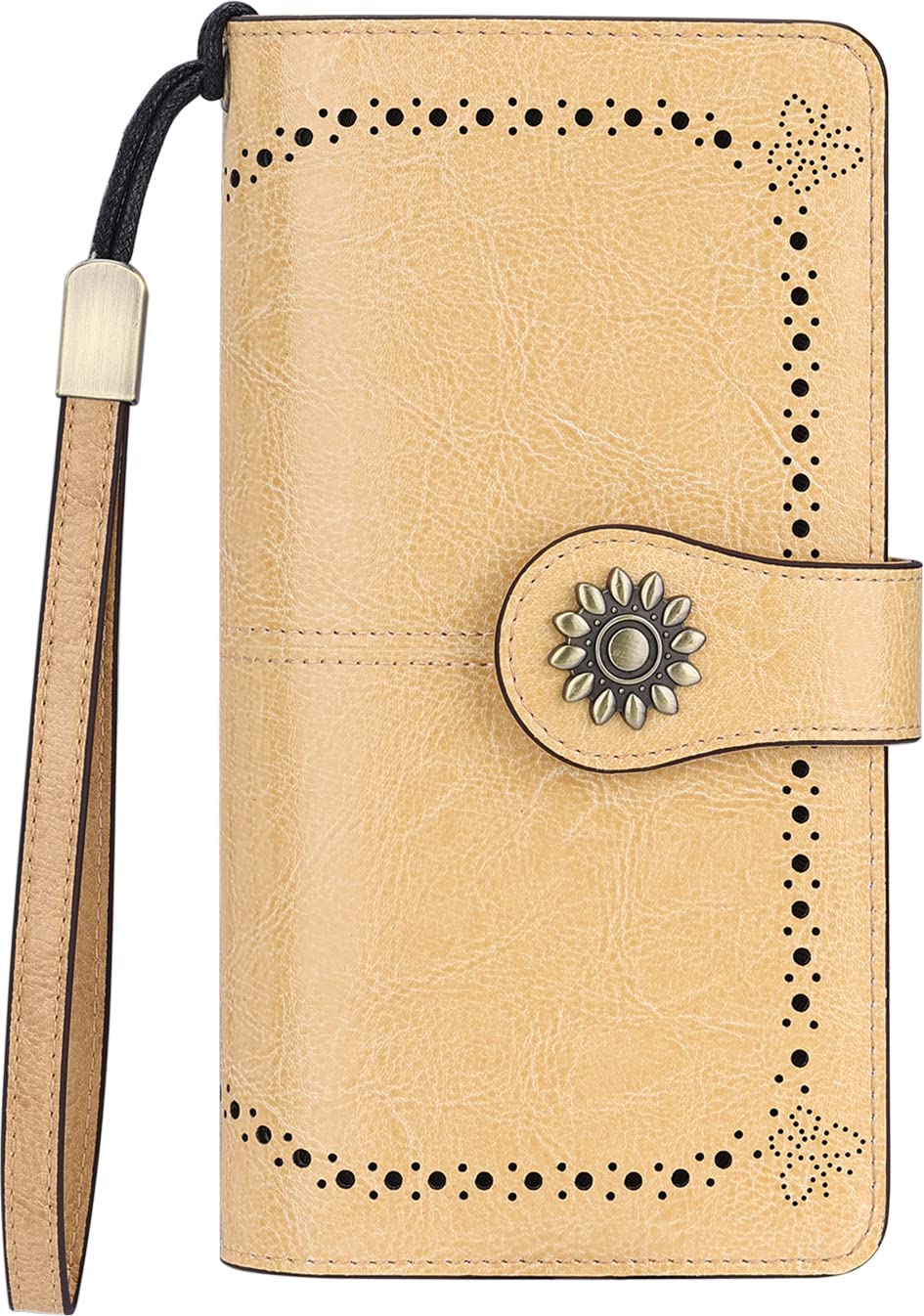 Lavemi Womens Large Capacity Genuine Leather RFID Blocking Wallets Wristlet Clutch Card Holder