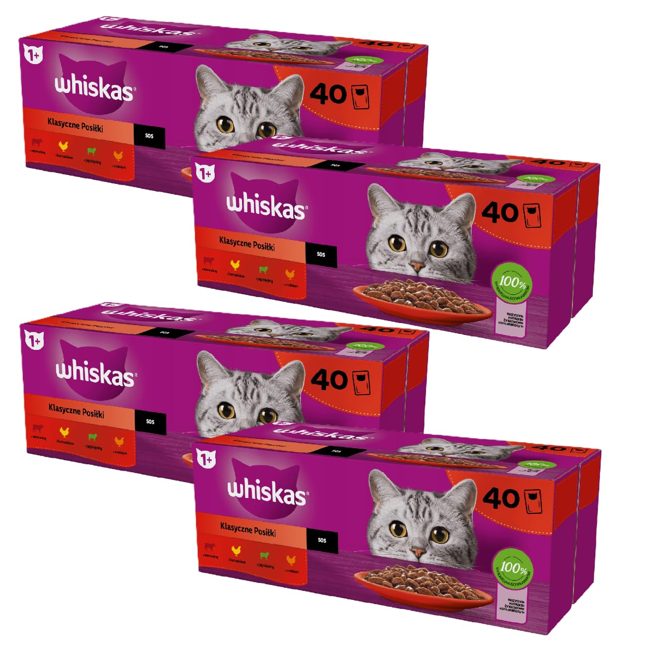 Whiskas Klasyczne Posiłki mix smaków w sosie mokra karma dla kota w saszetkach 40x 85g x 4
