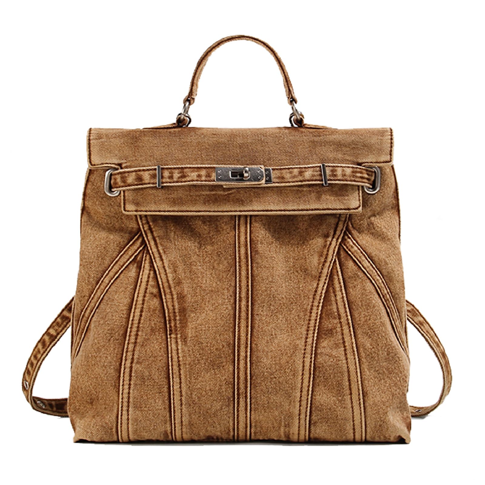 OUYGZOU Fashion Washed Denim Backpack College Style Handbags Women Shoulder Bag Student School Bag Couple Travel Rucksacks (Waste soil brown)