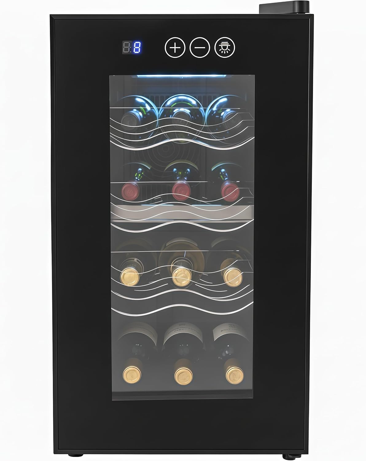 8 Bottle Wine Fridge, Small Wine Cooler Refrigerator with Digital Temperature Control (46-64°F), Freestanding Countertop Wine Fridge, Quiet Mini Wine Cellar with LED Light for Home, Office