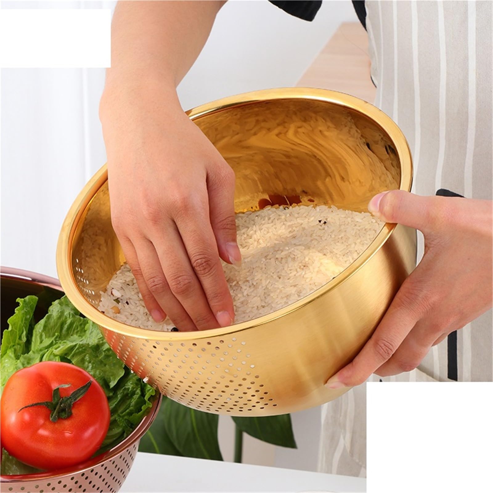 Reissieb Aus Edelstahl 1 stücke Sieb Korb Edelstahl Ablauf Reis Waschen Gemüse Obst Lagerung Premium Küche Feine Mesh(Color2)