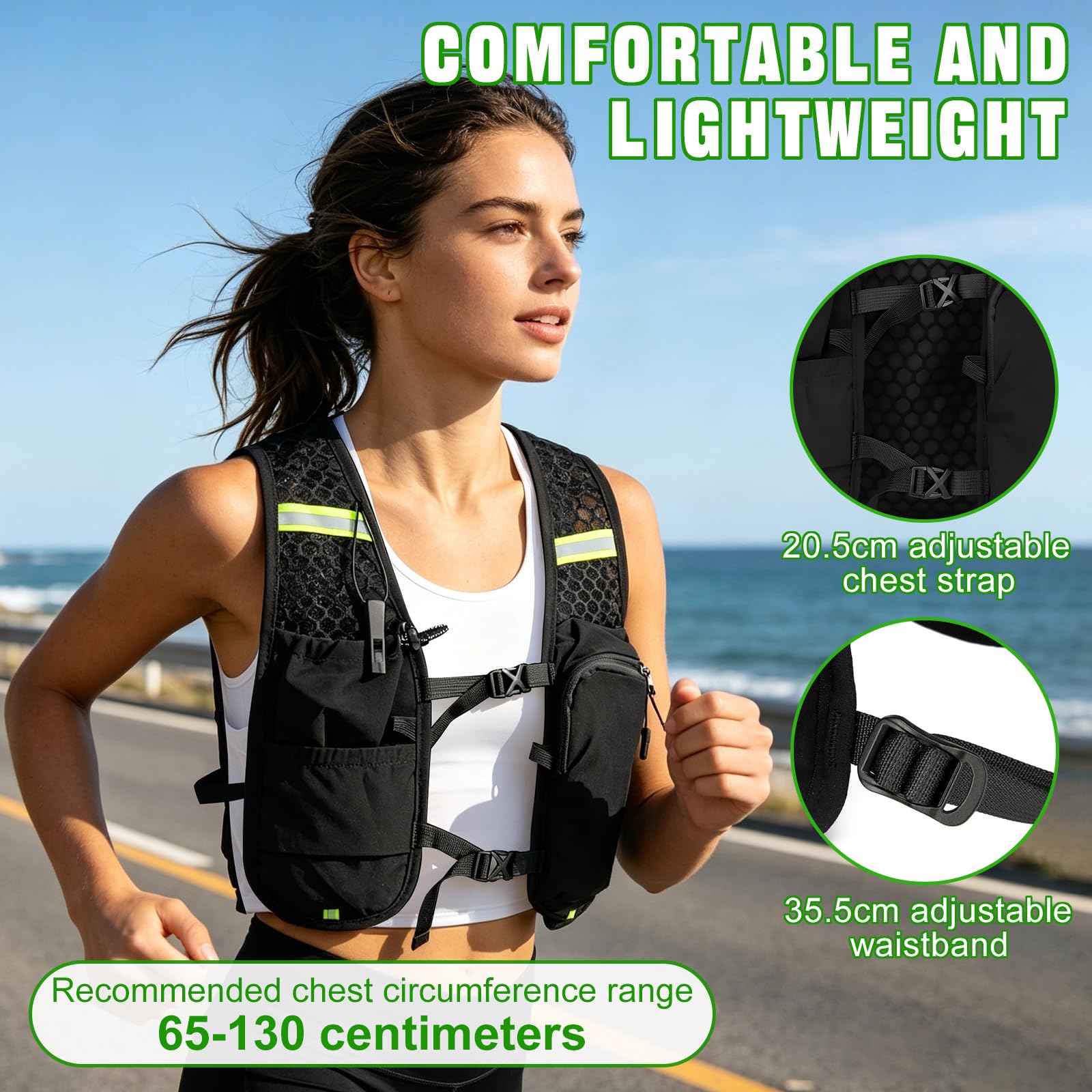 Sac Hydratation Trail, Gilet d'hydratation de Course avec Bouteille d'eau de 500 ML, Sac à Dos de Course Réglable et Réfléchissant et Léger pour Marathon, VTT, Cyclisme, Randonnée, Plein Air