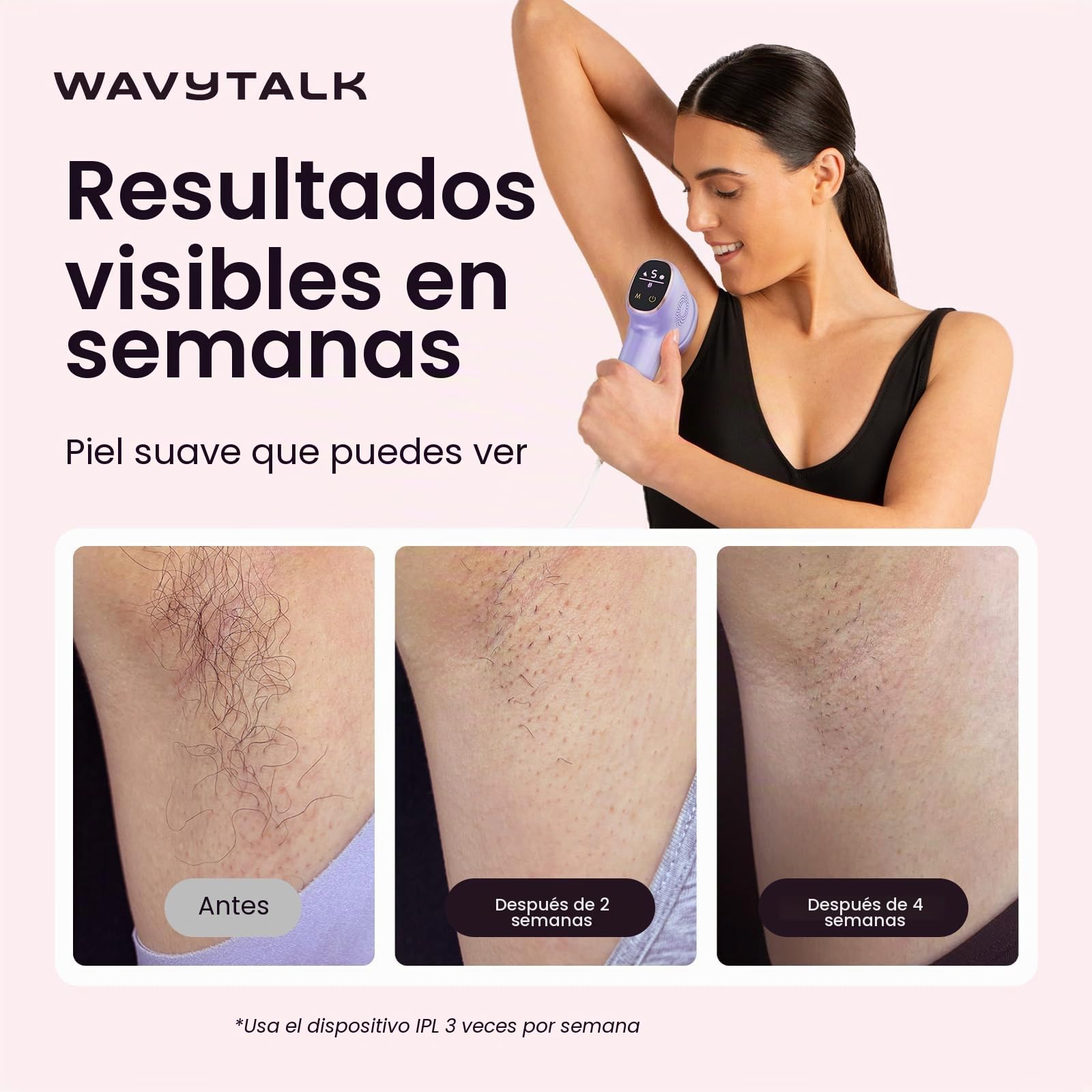 Dispositivo de depilación IPL Wavytalk, Desnúdalo con precisión con rodillo para cara, cuerpo, bikini – Resultado duradero y sin dolor, 24J de doble pulso y enfriamiento con hielo, uso en casa para