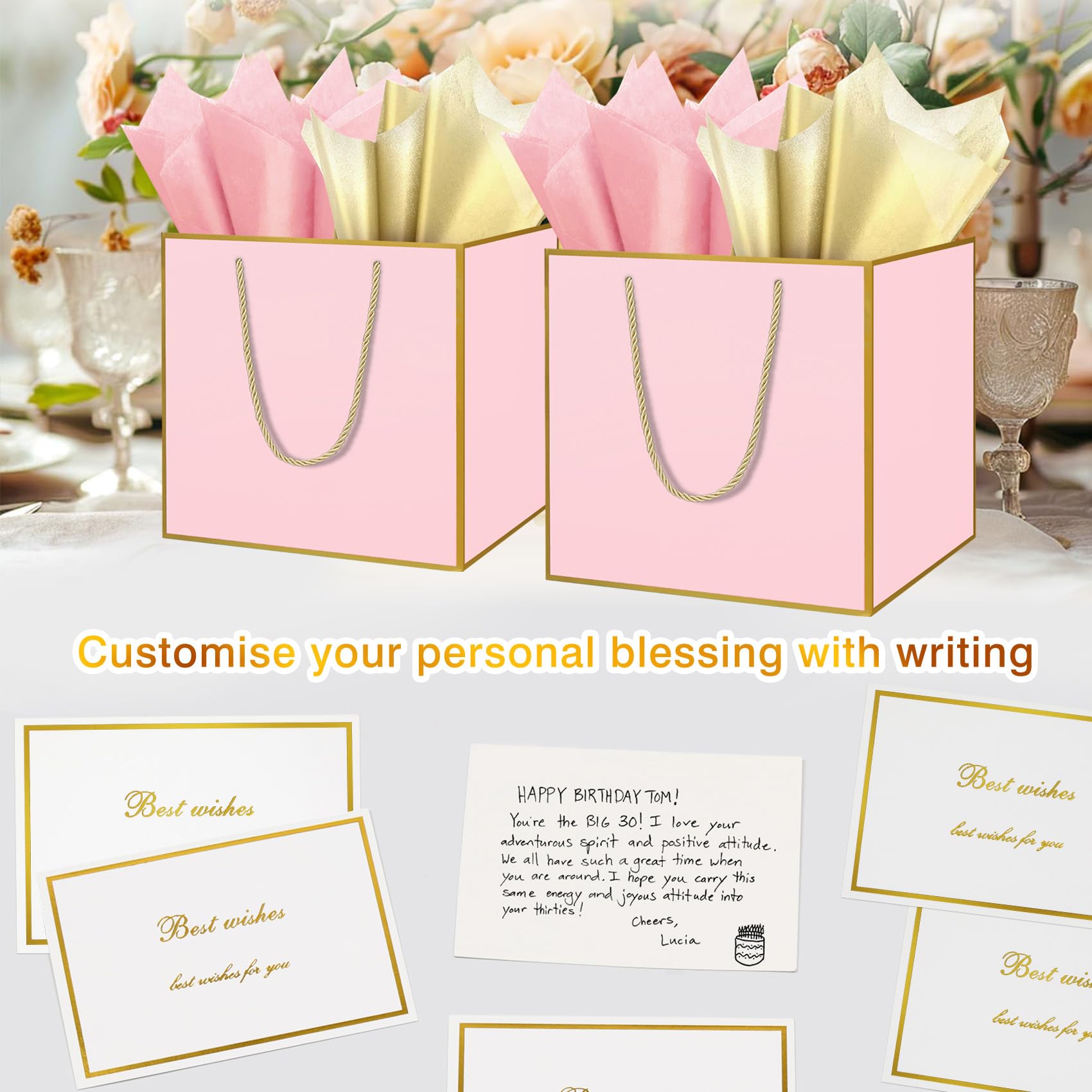 Lot De 8 Grands Sacs Cadeaux Assortis Avec Papier De Soie Doré Pour Le Shopping, Les Fêtes, Les Anniversaires, Les Mariages, Les Fêtes Prénatales, Les