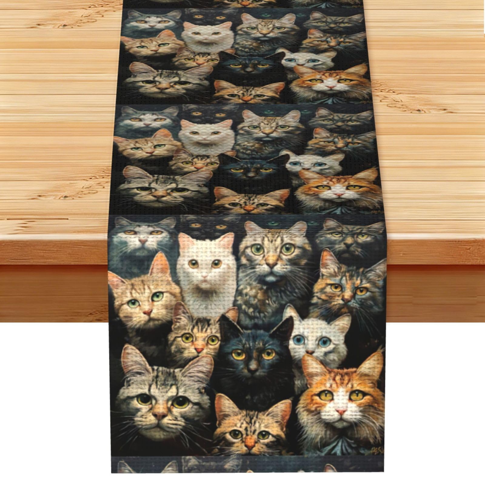 Cat Vintage Style Table Runner 13x72in, Soft Printed Centerpieces for Tables, Kitchen, Countertops & Dining Area Home Decor