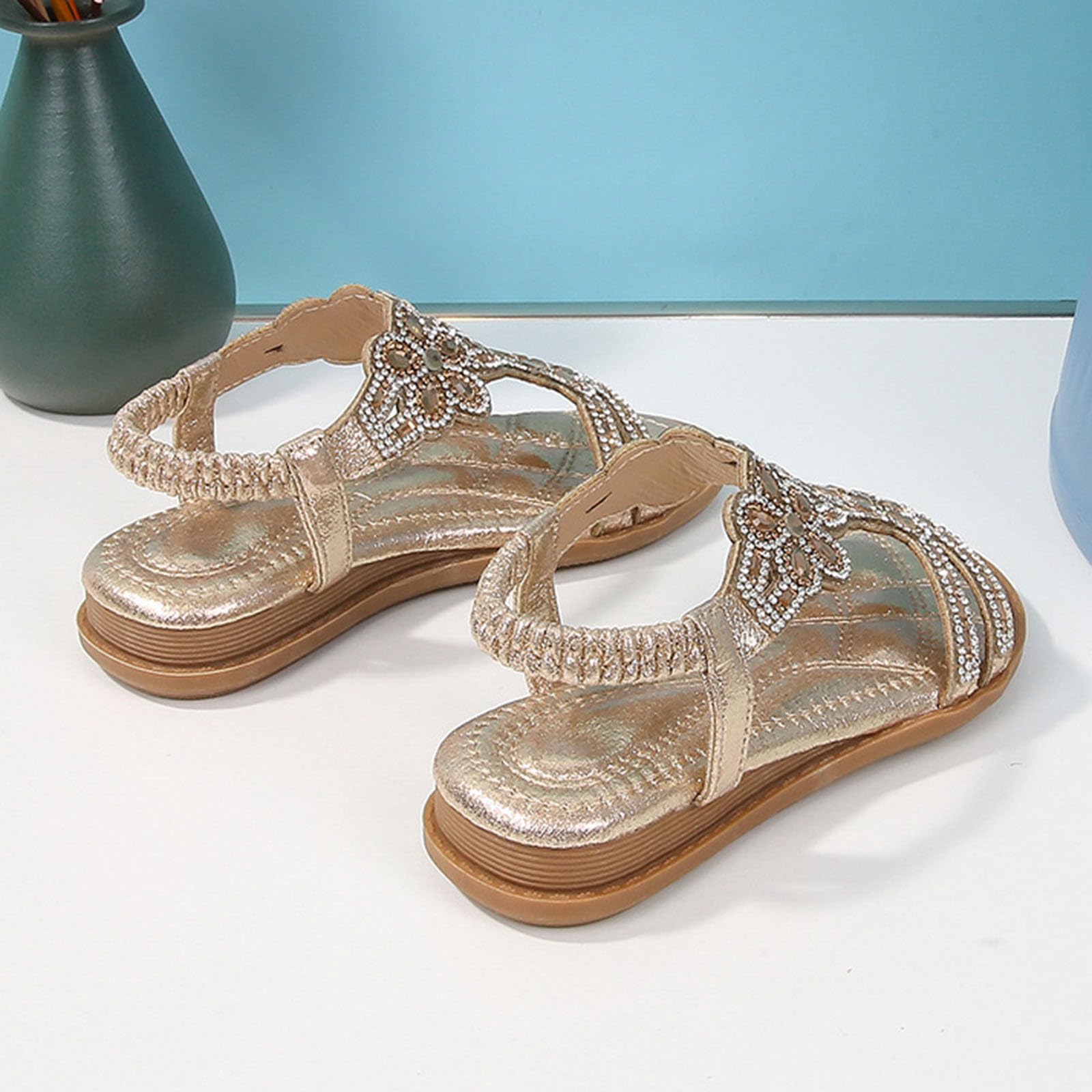 MMRTDJDR Generisch Dziewczę ły księżniczki Rhinestone ły bez pię ły Elastyczny pasek na kostkę Casual Czeskie buty plażowe