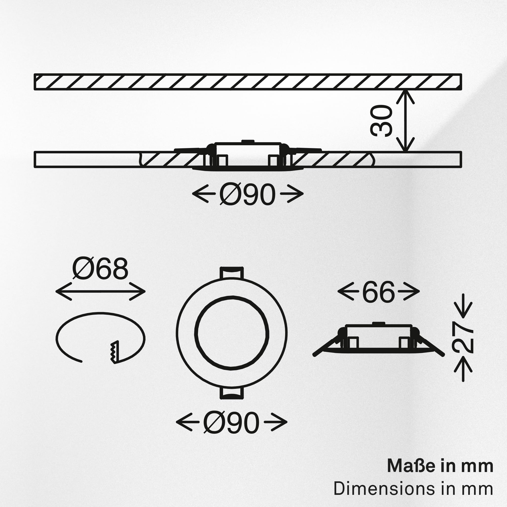 BRILONER - 3er Set LED Bad Einbaustrahler, Dimmbar, CCT, IP65, Chrom-Matt | Staub- und Strahlwasserschutz, Spot, Deckenspots, Einbauleuchten, Badspot, Deckenstrahler, 68mm Lochmass, 2700K-4000K