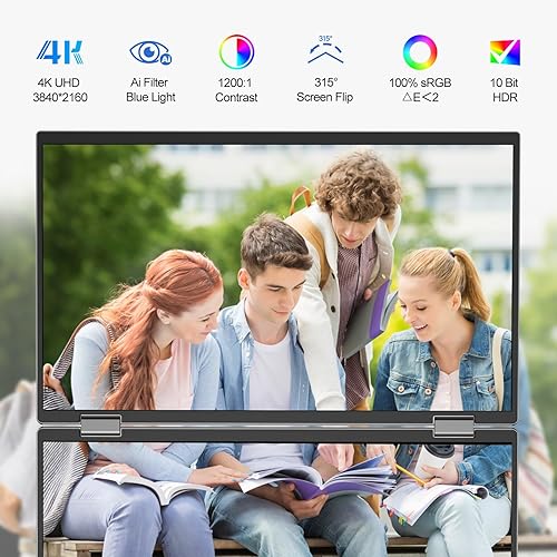 Miniatura 3 de InnoView Monitor portátil 4K UHD de 15.6 pulgadas, extensor plegable de doble pantalla para portátil con visión de ojo de búho, 100% sRGB, ajustable