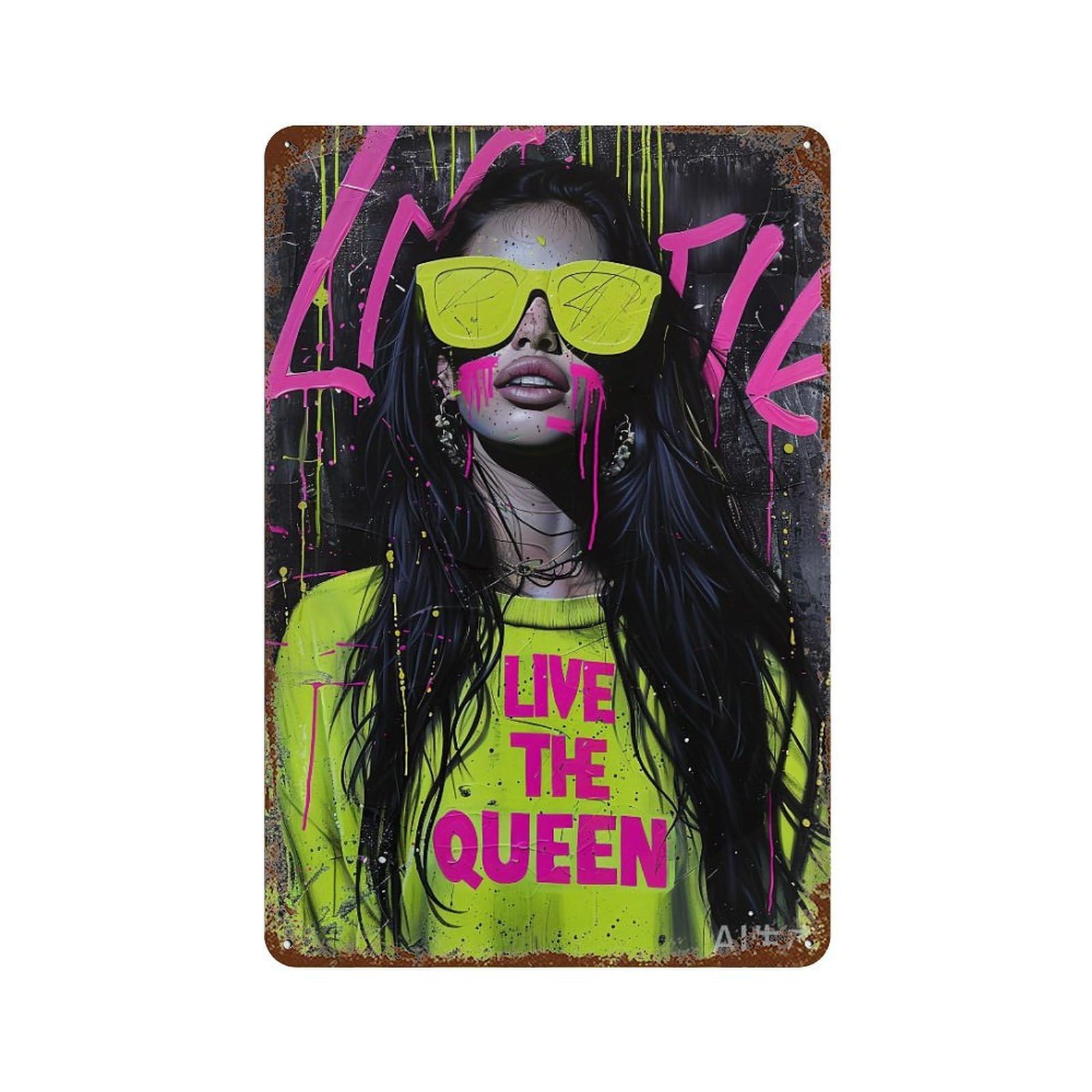 YHGERTKU Live The Queen Graffiti Pop 04 Wall Art Retro Iron Vintage Metal Tin Sign Poster Modern Decor for Living Rooms Gift 30x20cm