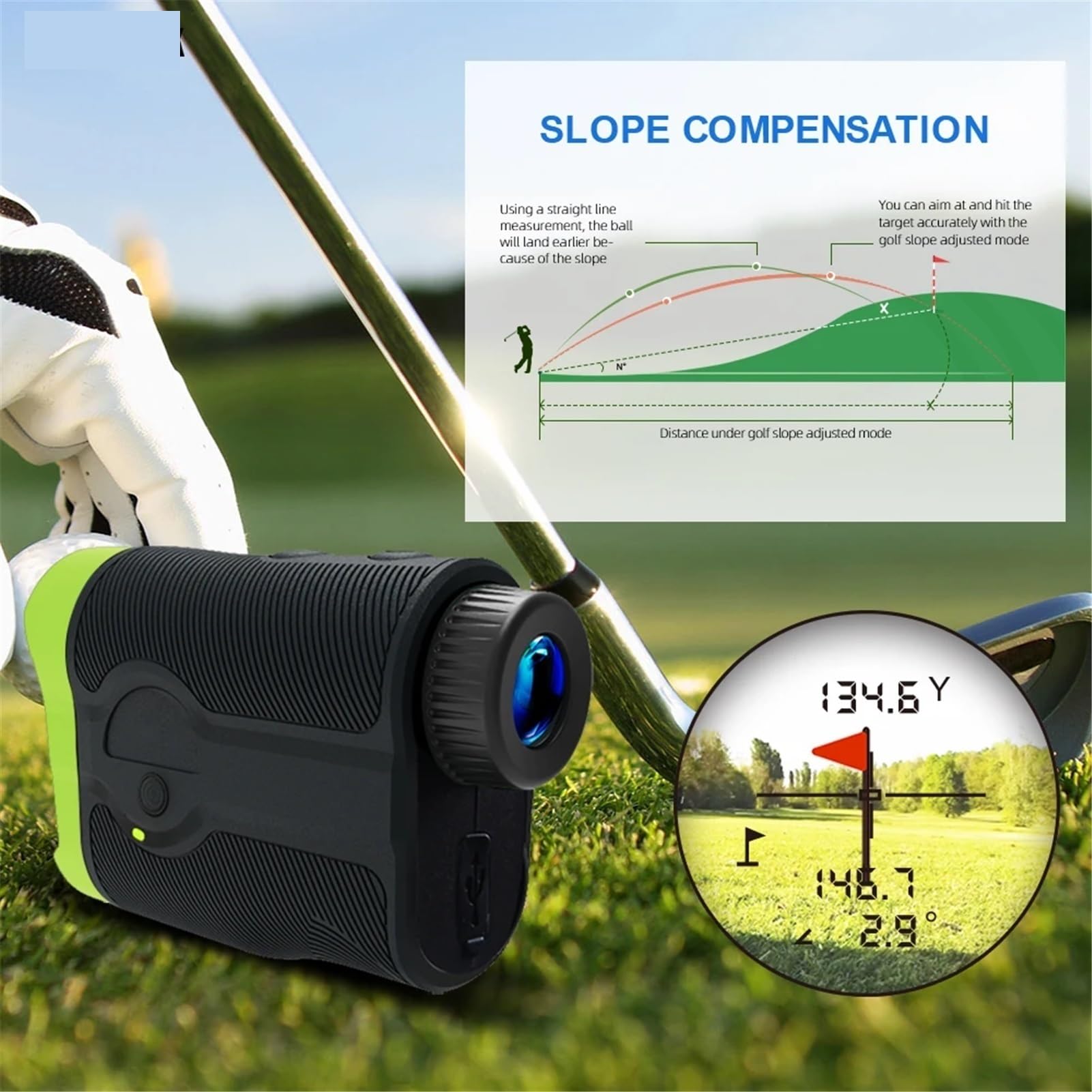 Telescopio multifuncional for telémetro de Golf, medidor de distancia de pendiente con bloqueo de bandera, apto for Monocular de construcción de caza(GRAY,1200m)