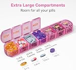 Large Pill Organizer Weekly - SHIJOINYU 7 Day Pill Box with Easy-Open Design, Daily Medicine Pill Organizer for Vitamins, Supplements, Fish Oils and Medications - Pink