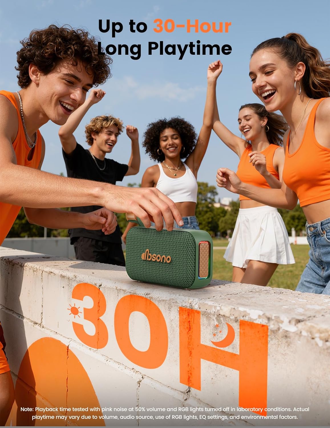 Bluetooth Speaker Stereo 20W Loud Sound: 30H Playtime, IPX5 Water Resistant, Portable Wireless Speakers, Powerful Bass, Lightshow, Birthday Gifts for Men/Adults/Teens, Beach Vacation Essentials, Green - Image 3