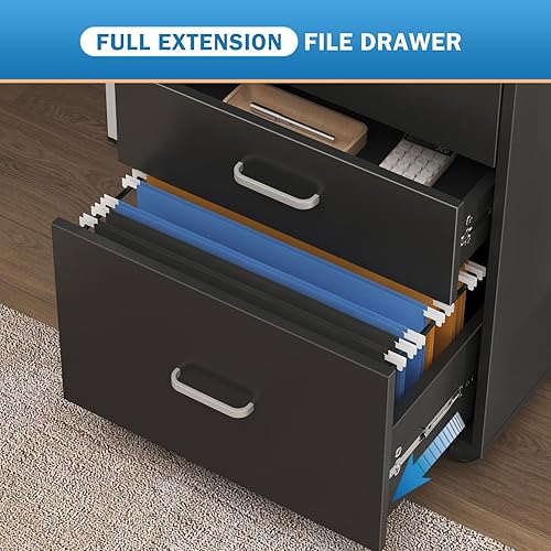 Miniatura 6 de soges Archivador vertical con cerradura de 3 cajones en las ruedas, para oficina en casa, color negro
