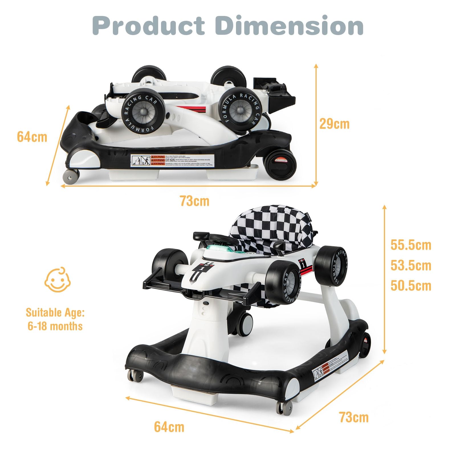 LIFEZEAL Andador para bebés, 6-18 meses, baby walker plegable con ruedas silenciosas, caminante con Empuje Regulable en Altura, coche de aprendizaje móvil con música y luz (blanco)