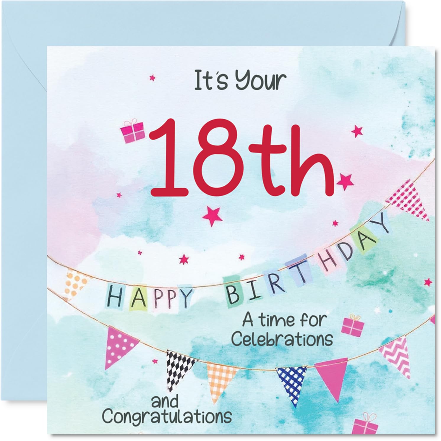 18th Birthday Cards for Men - Party Bunting - Happy Birthday Card for 18 Year Old Man Nephew Cousin Colleague Uncle, 145mm Bday Greeting Cards