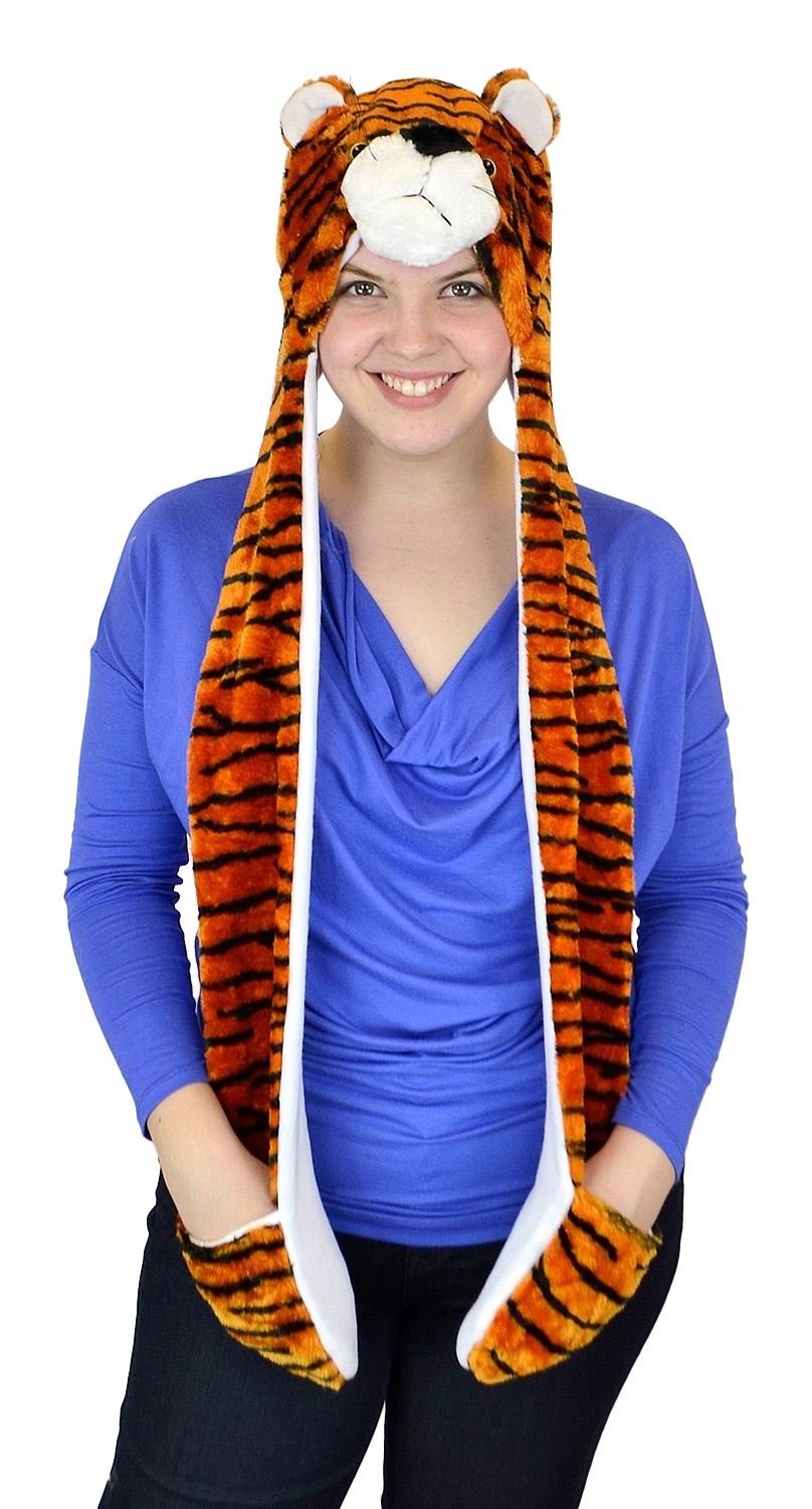 Belle DonneAnimal Hats for Adults with Mitten Plush Tiger Mitten Animal Hats