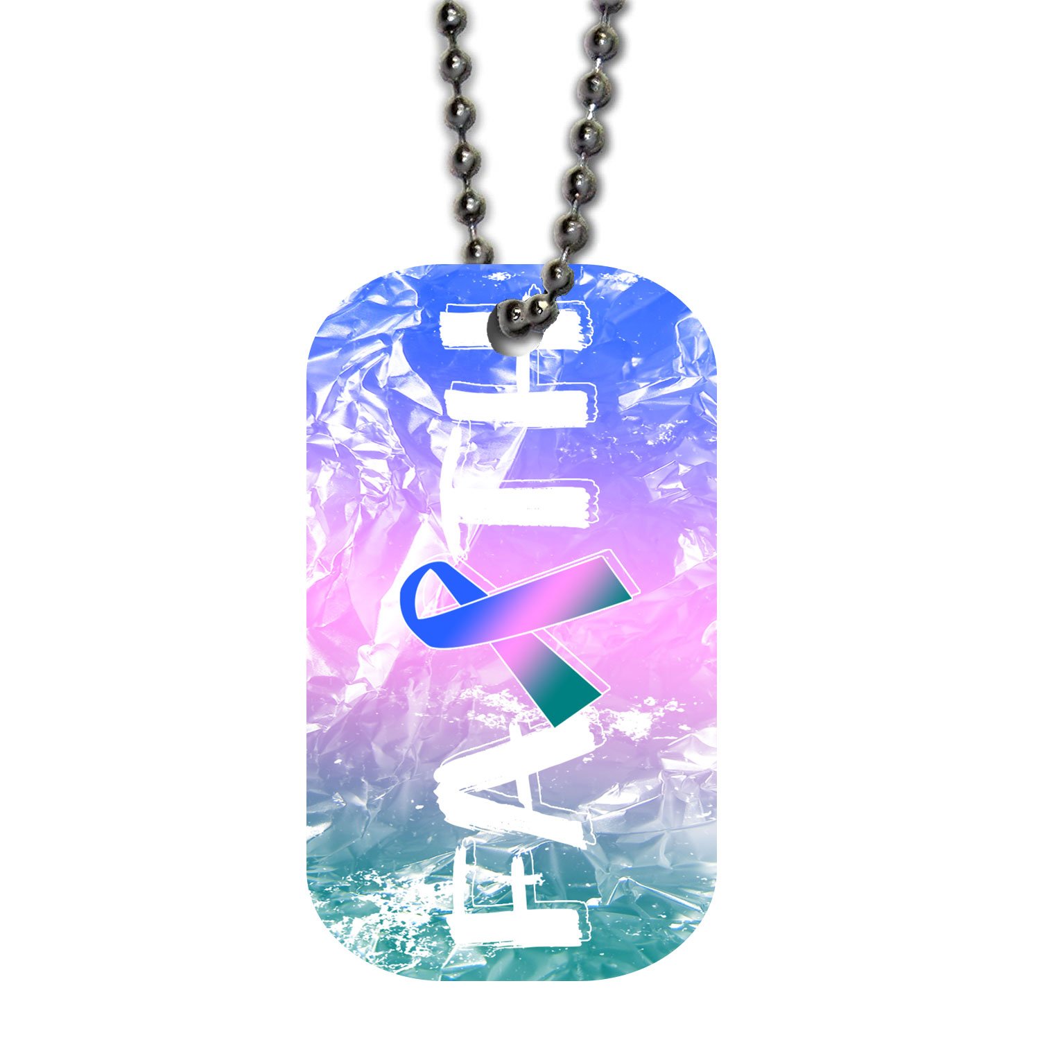 BleuReign(TM) Thyroid Cancer Awareness Faith Ribbon Single Sided Metal Military ID Dog Tag with Beaded Chain
