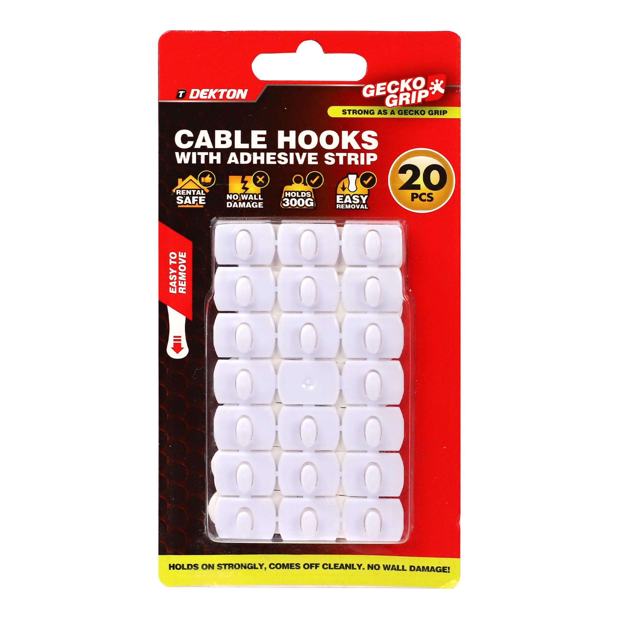 Dekton White Geckogrip Cable Hooks 20Pc- Self-Adhesive Cable Management Clips| Tidy & Organize Wires| Strong Adhesive For Secure Hold| Ideal For Home, Office, And Workspace| Compact & Discreet